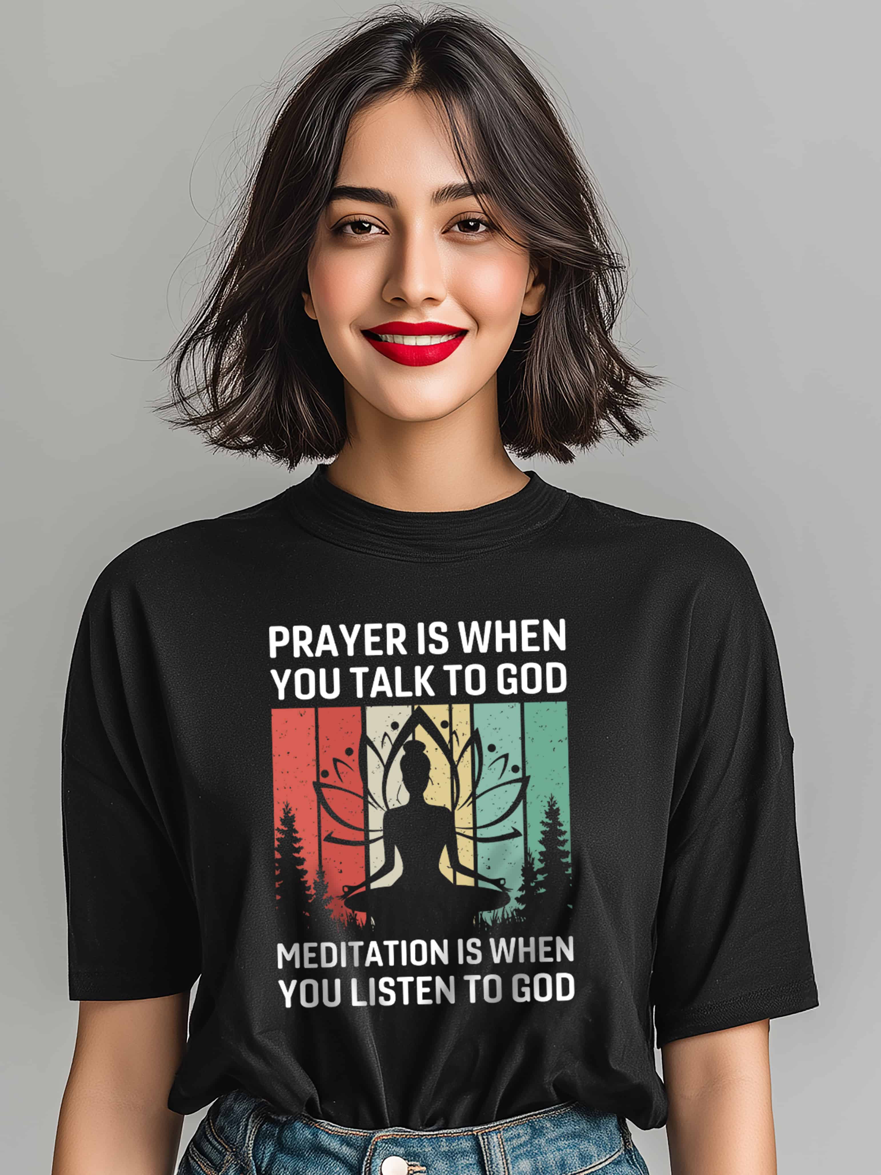 "Prayer and Meditation: Yoga Day Theme " Women's Cotton Oversized T-Shirt