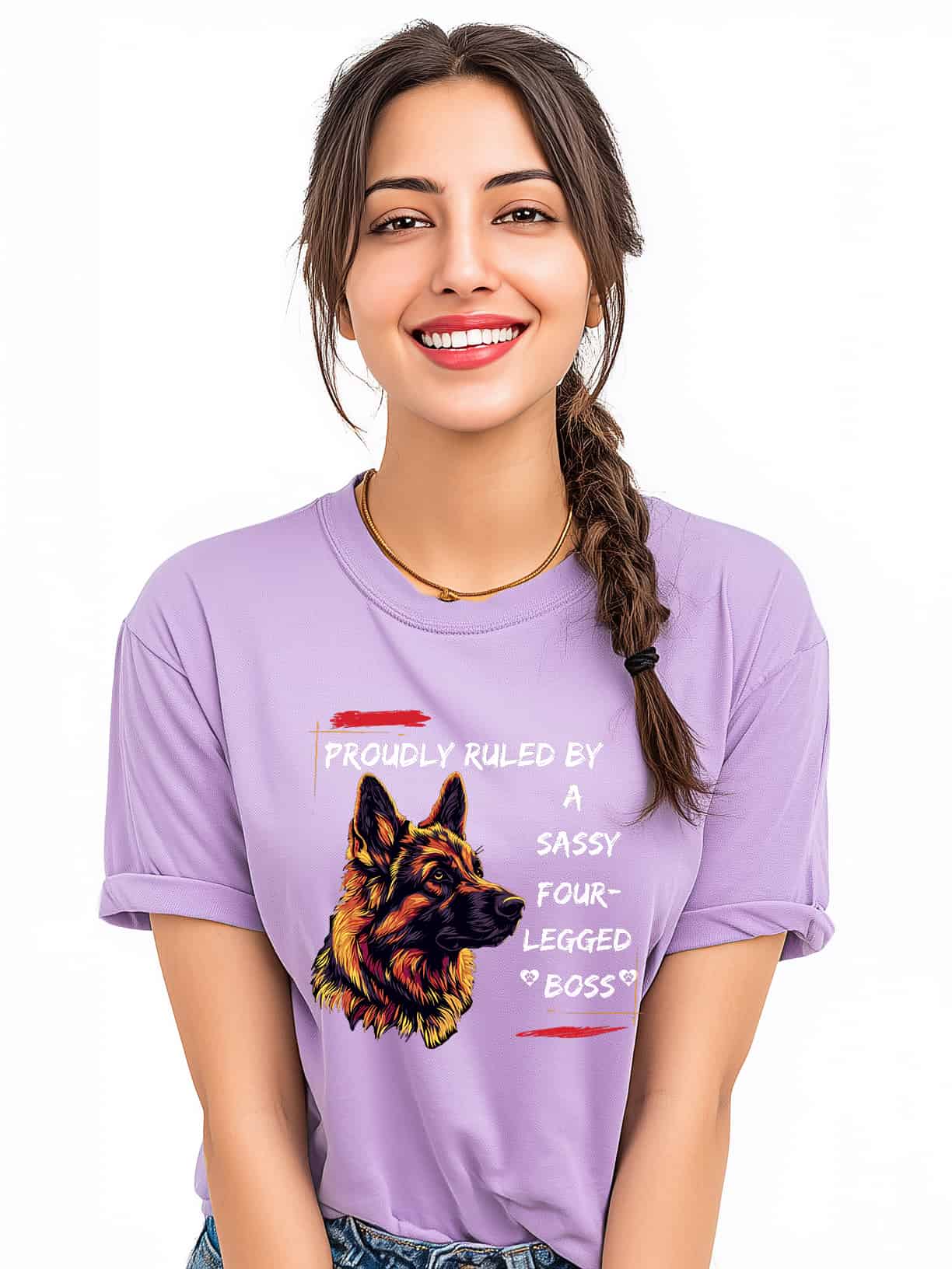 Proudly Ruled by a Sassy Four-Legged Boss Women's Oversized Cotton Tee