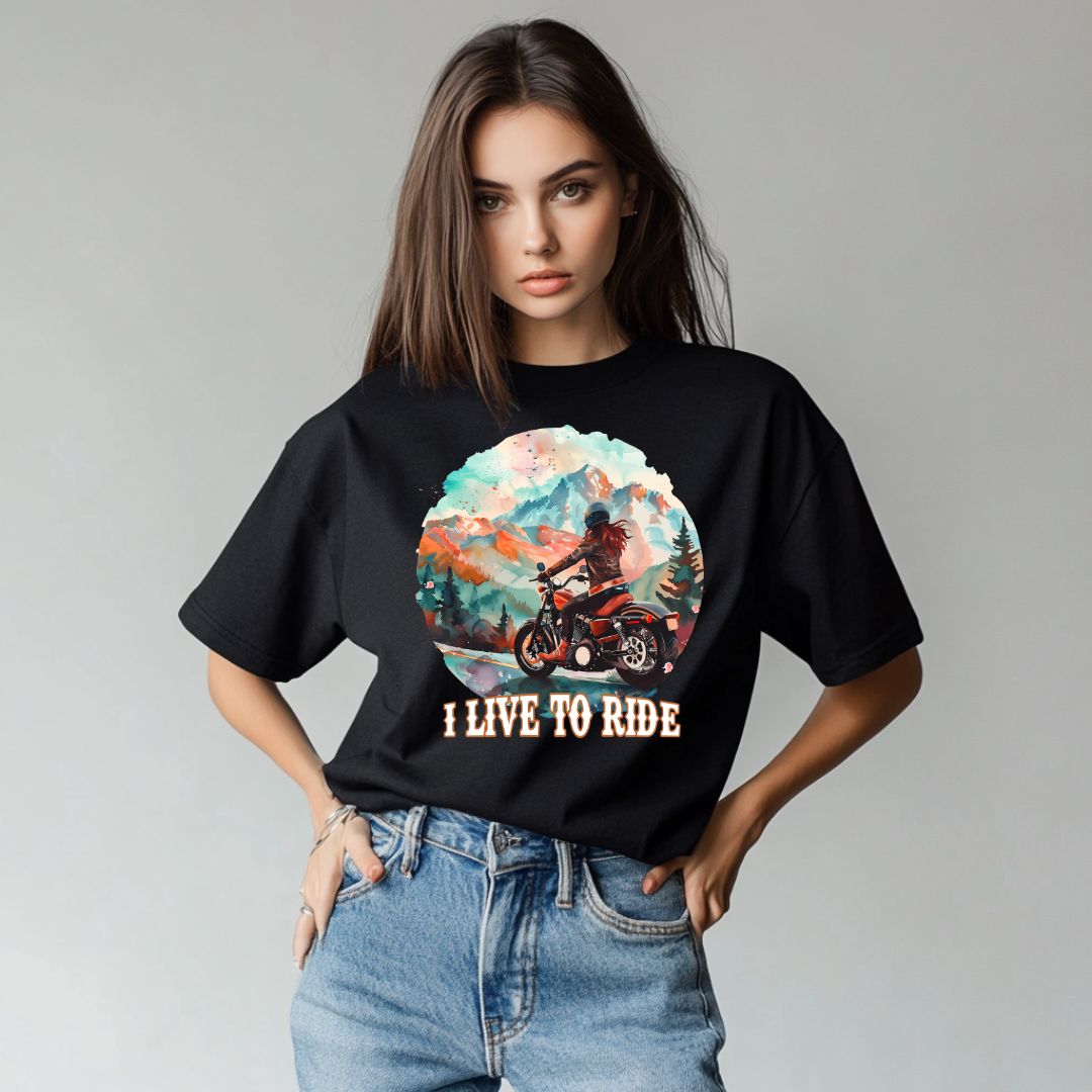 I Live to Ride Graphic Tee - Women's Oversized Cotton Shirt