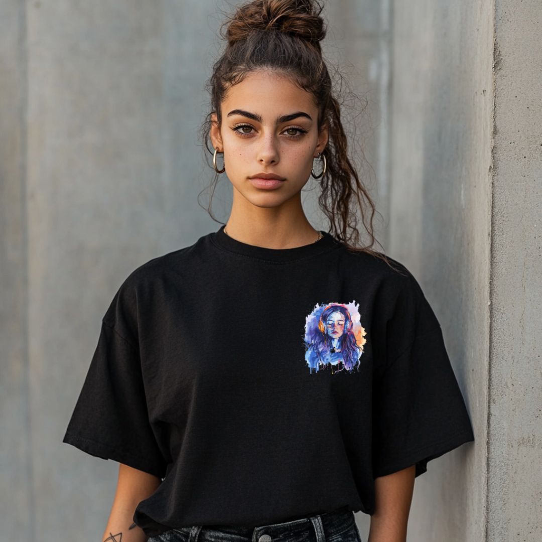 "On a Permanent Music Break" Watercolor Graphic  Women's Oversized Cotton T-Shirt