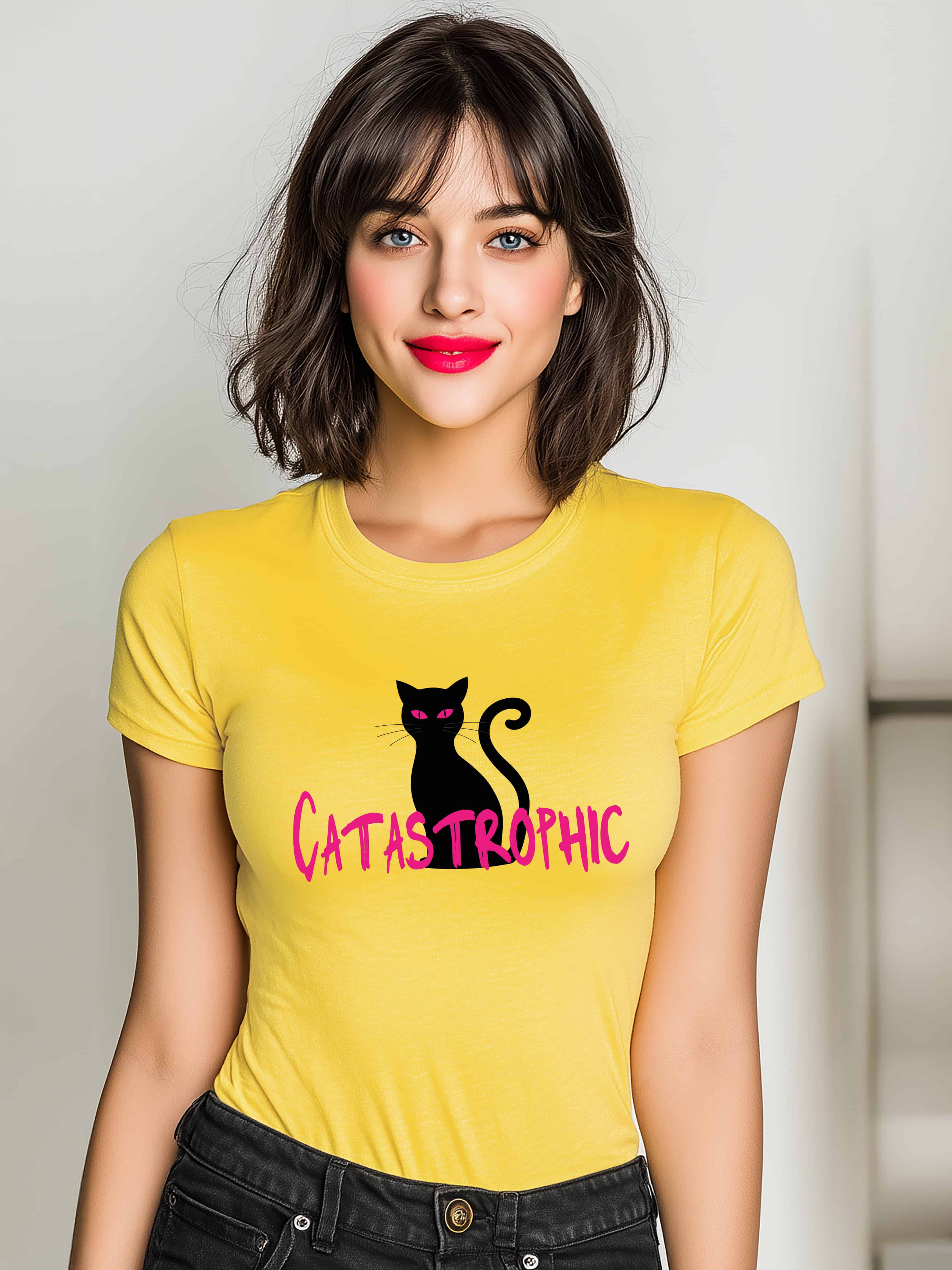 Shop 'Catastrophic' Cat Women's Casual Cotton Tee