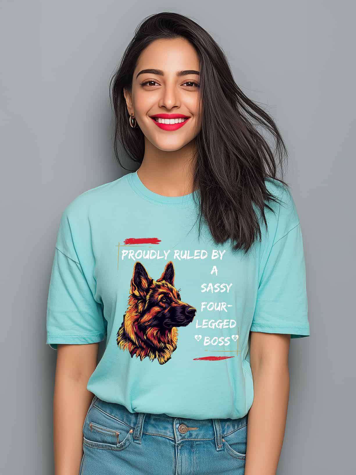 Proudly Ruled by a Sassy Four-Legged Boss Women's Oversized Cotton Tee