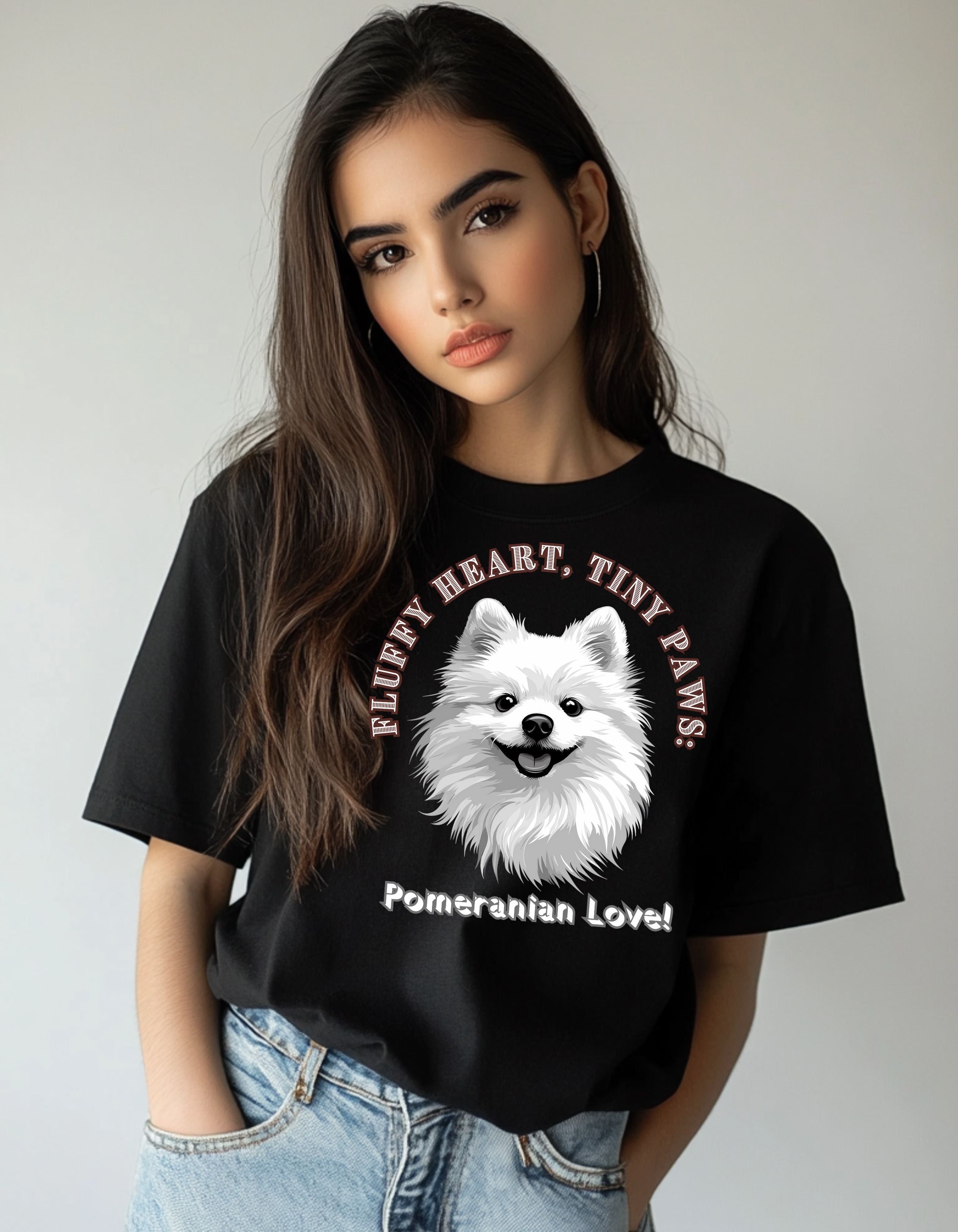 Fluffy Heart, Tiny Paws | Pomeranian Love Oversized Cotton Tee