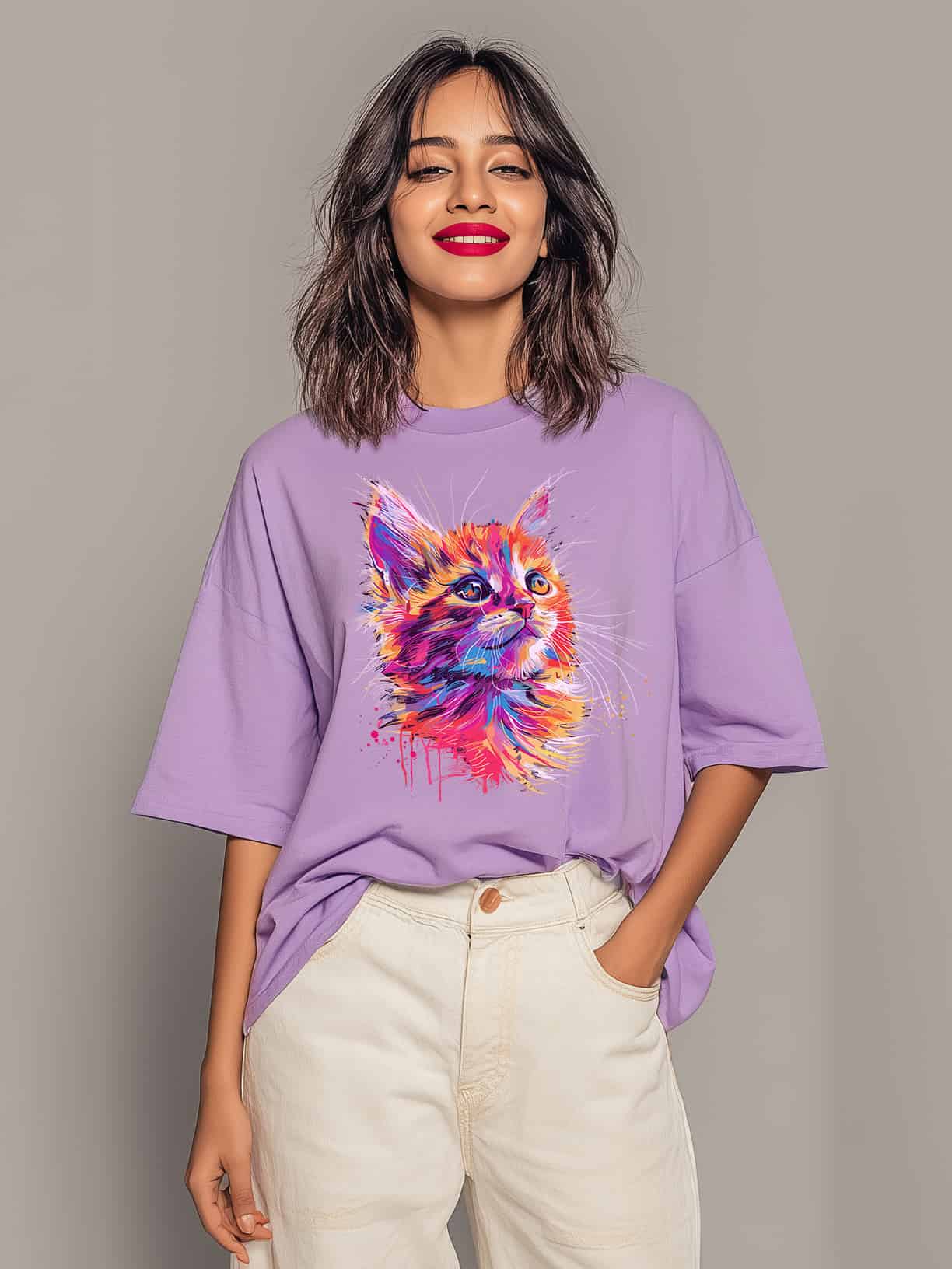 Adorable Cat Design Women's Oversized Tshirt