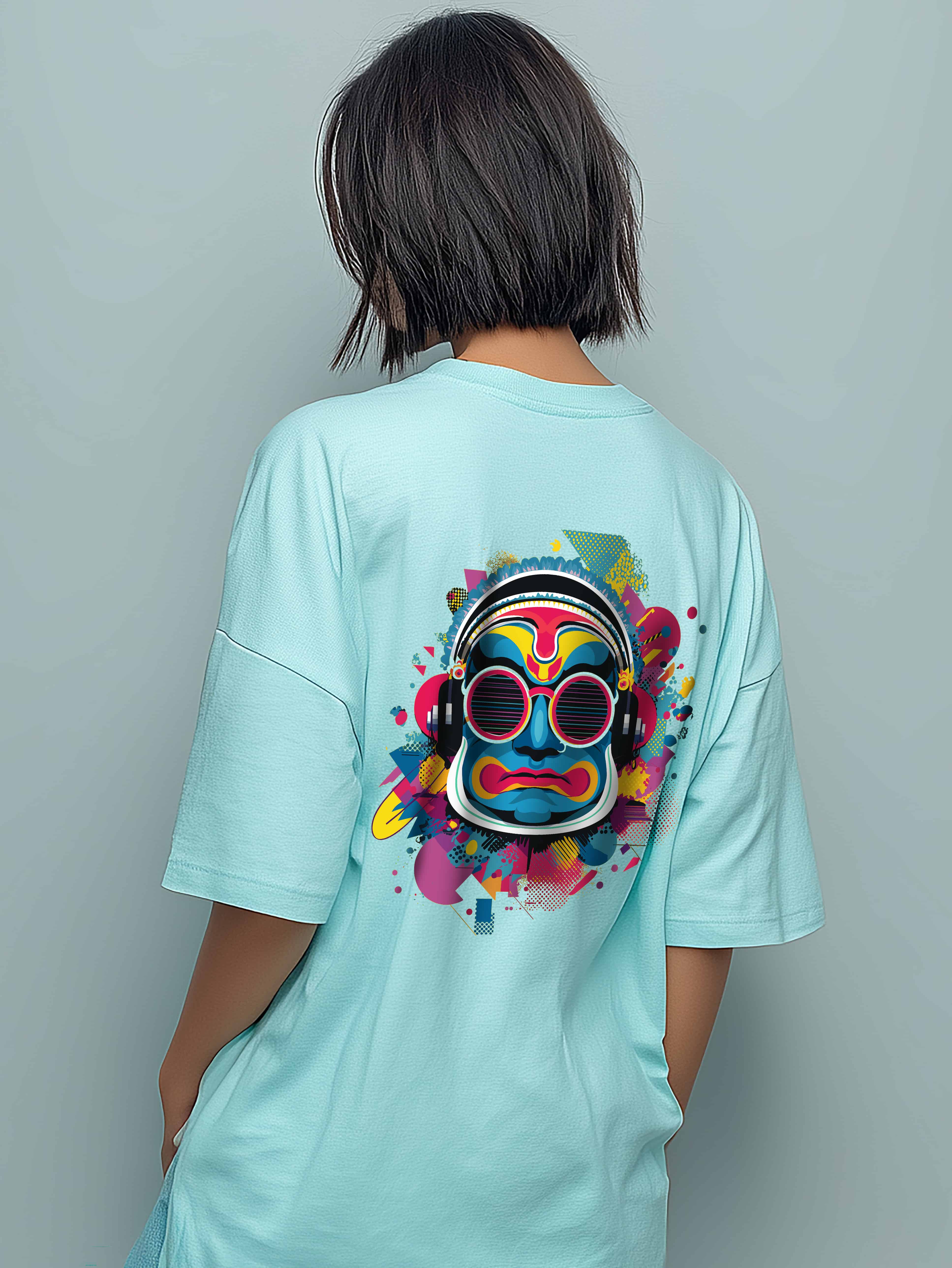 Retro Pop Tribal Oversized Cotton T-Shirt