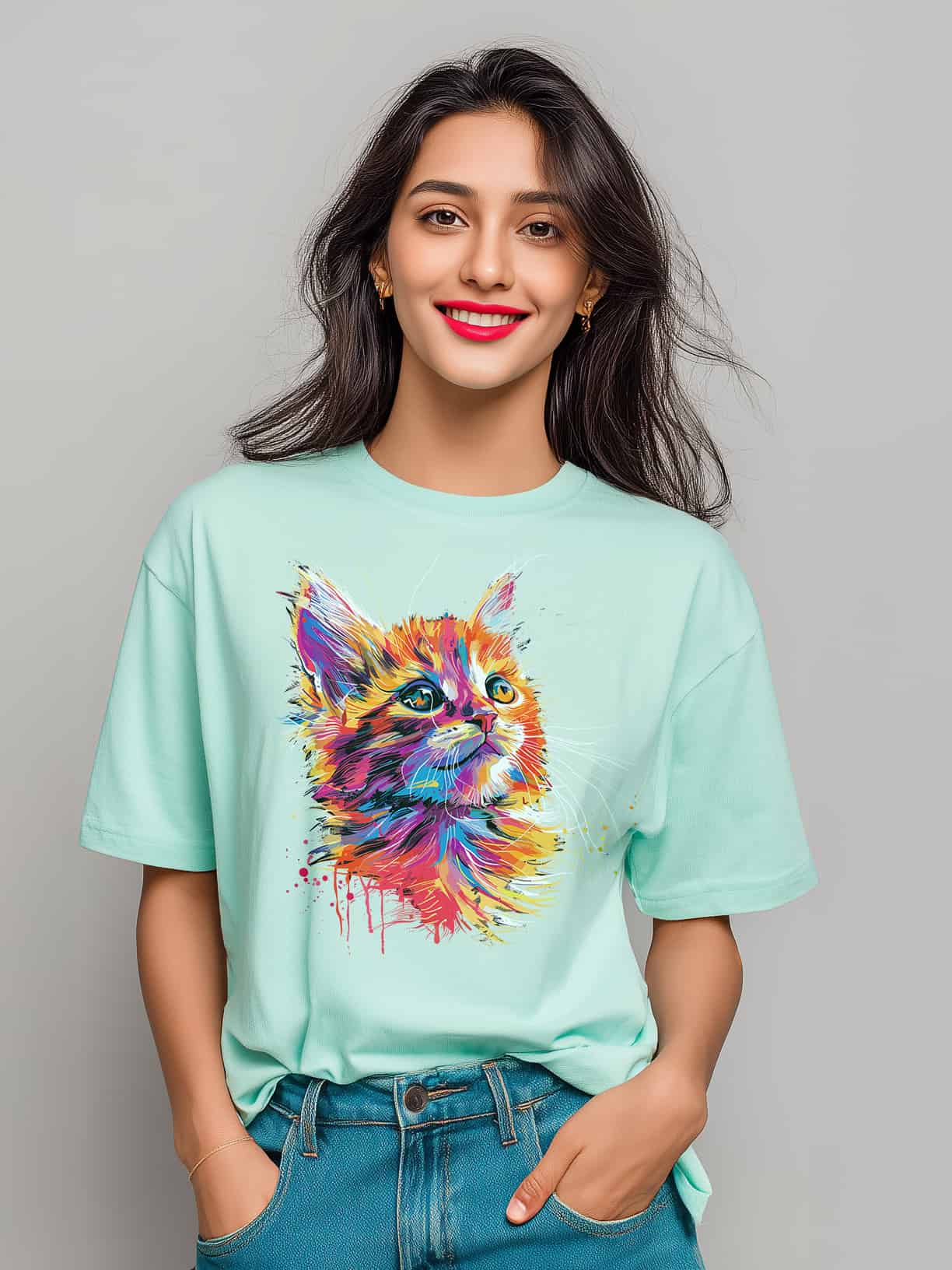 Adorable Cat Design Women's Oversized Tshirt