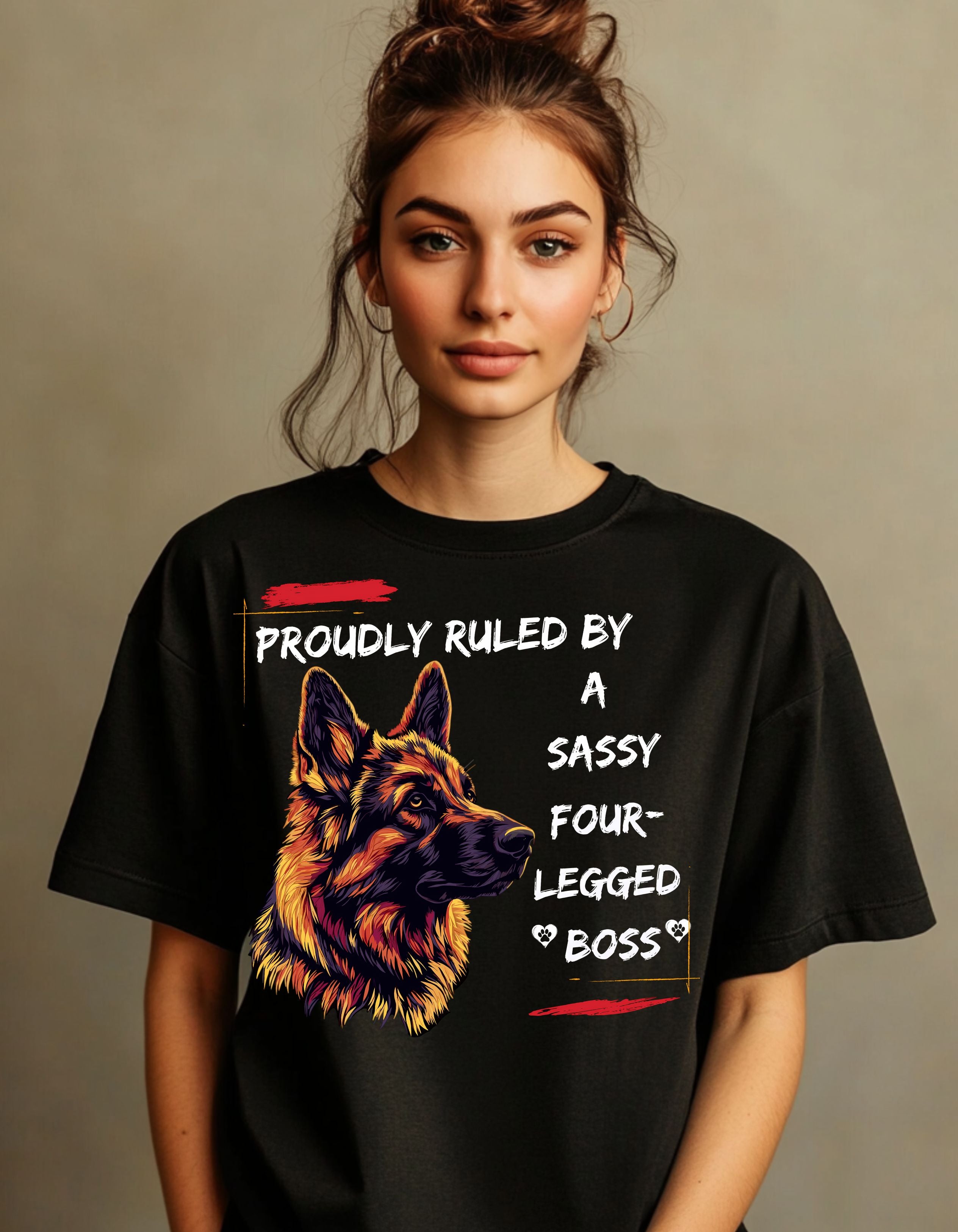 Proudly Ruled by a Sassy Four-Legged Boss Women's Oversized Cotton Tee