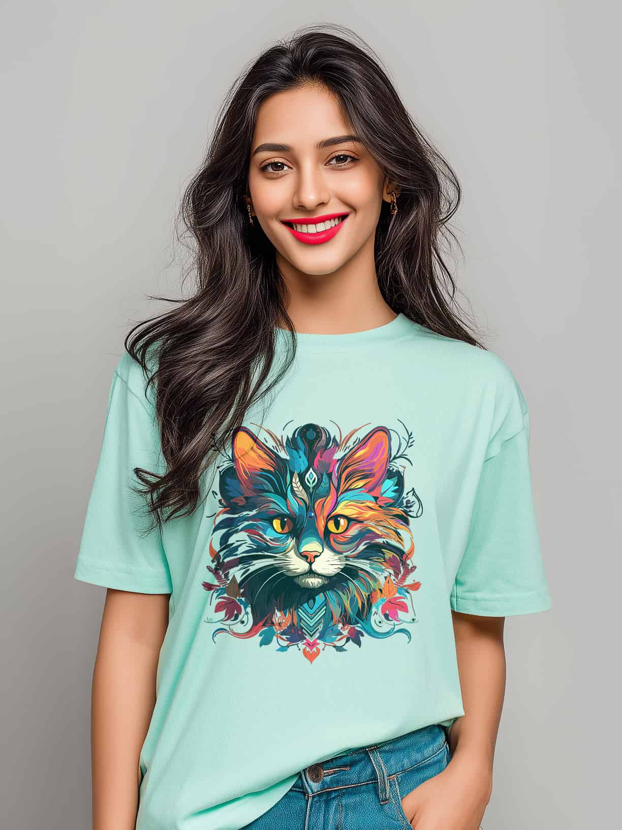 Oversized Cat Art Tee