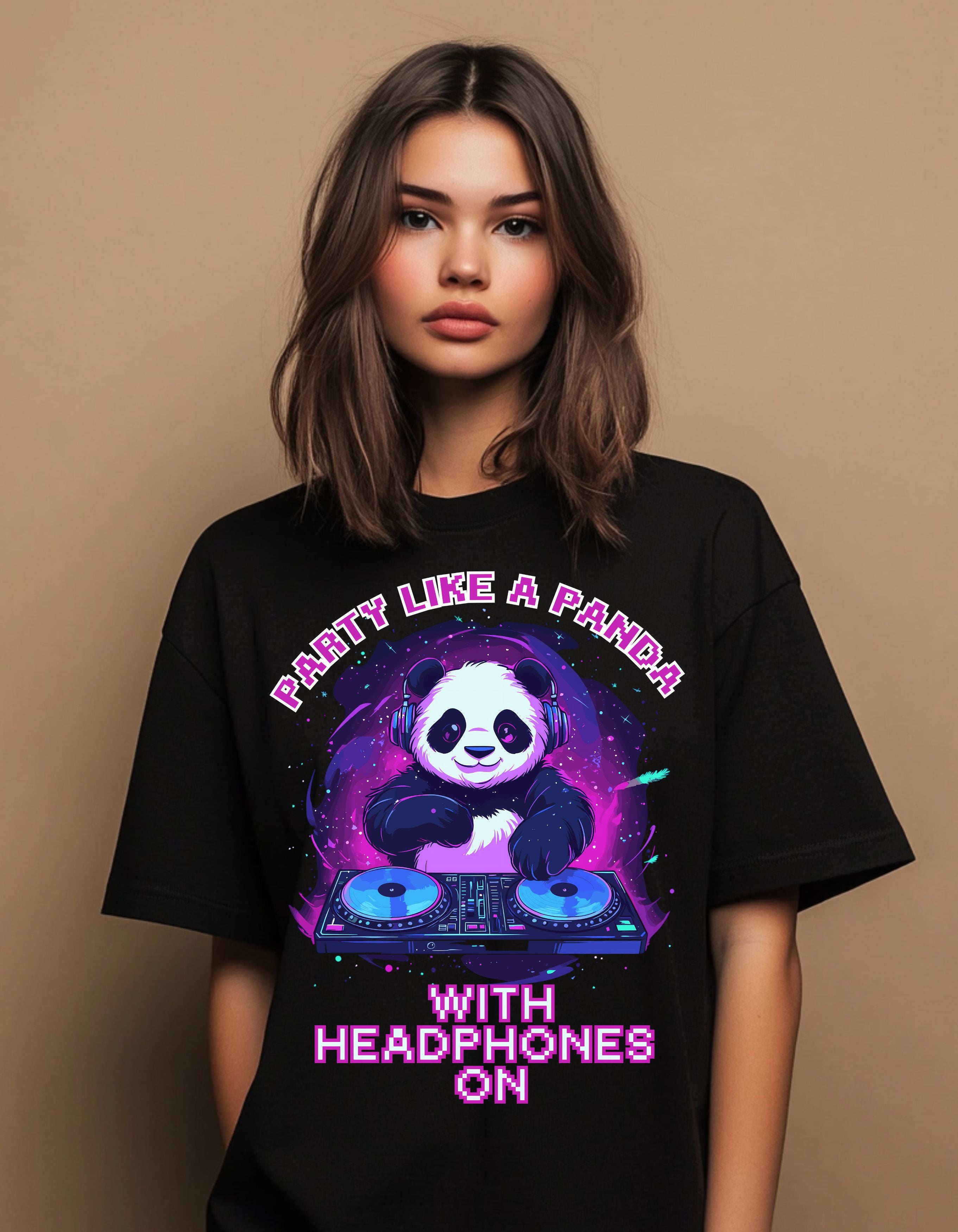 Party Like a Panda with Headphones On | Oversized Women's Graphic Cotton T-Shirt
