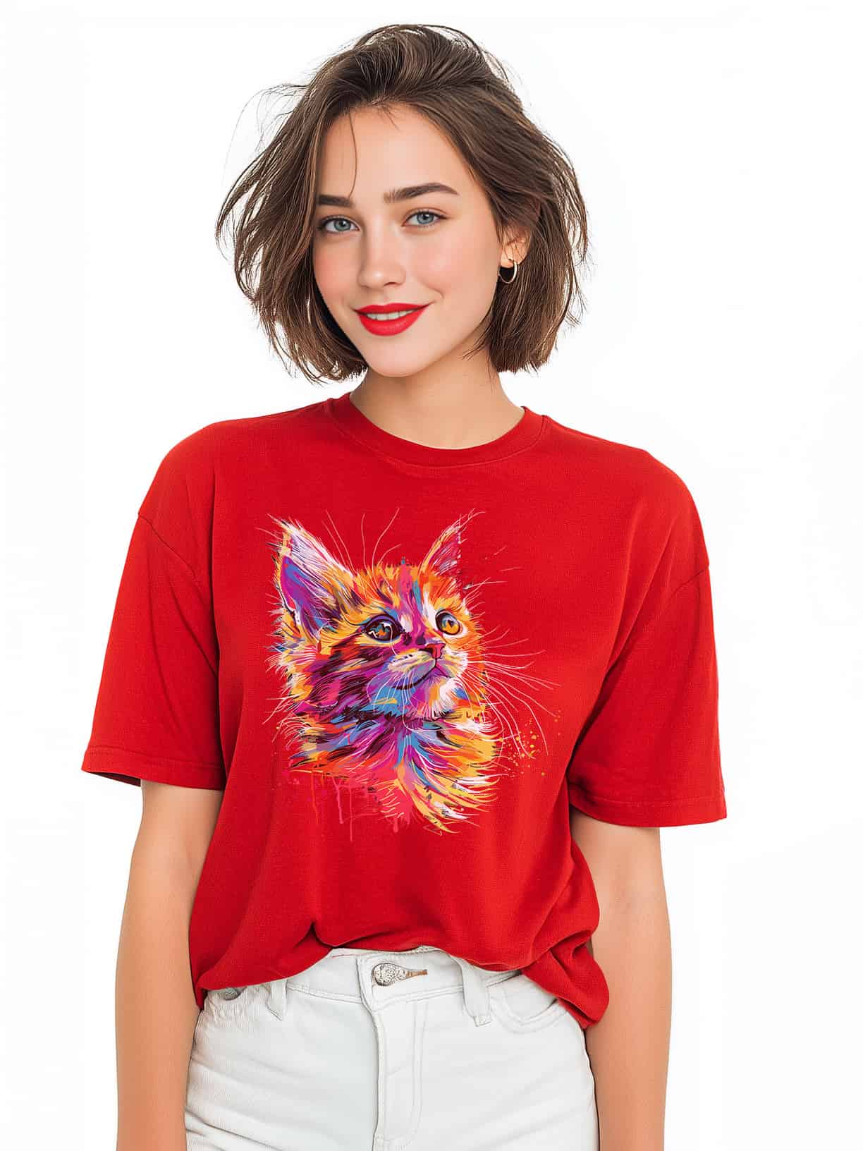 Adorable Cat Design Women's Oversized Tshirt