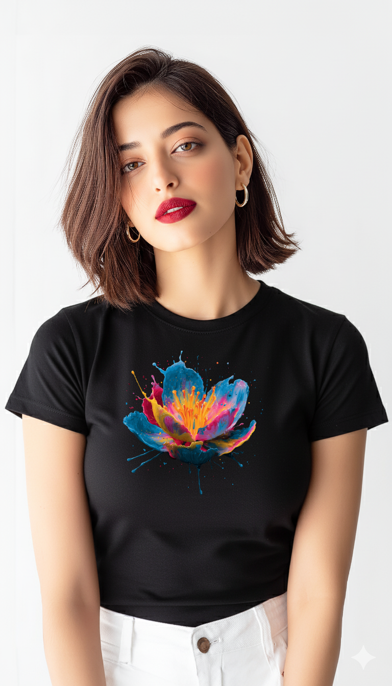Neon Bloom – Cotton Round Neck T-Shirt