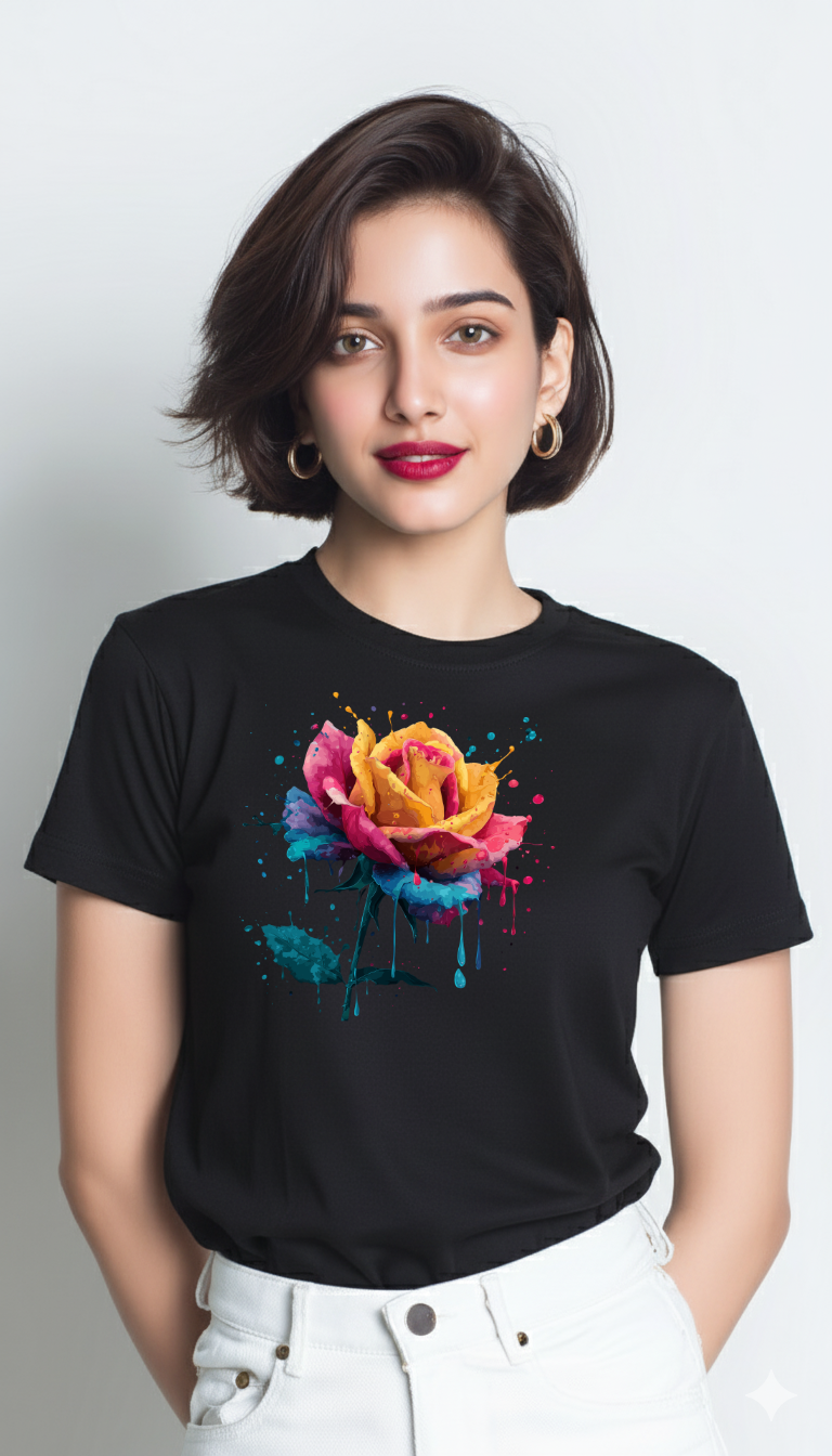 Drip Bloom – Cotton Round Neck T-Shirt