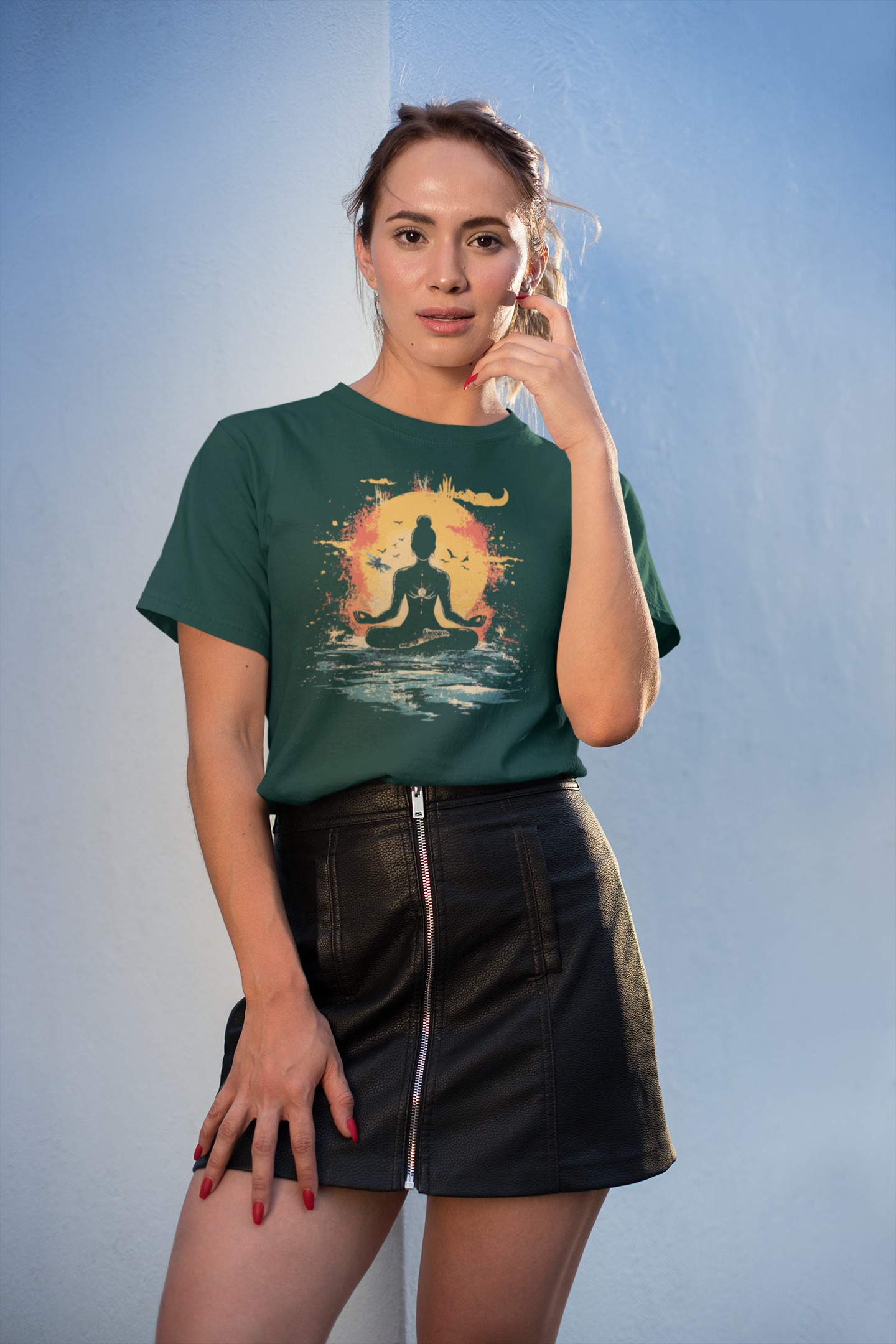 Meditation Sunset Women's Cotton T-Shirt | Spiritual Yoga Graphic Tee