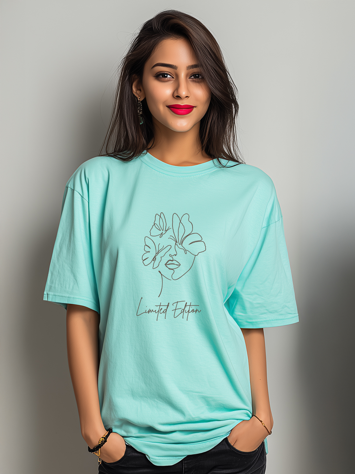 Women's 'Limited Edition' Cotton Oversized Tee with Minimalistic Woman Outline Design