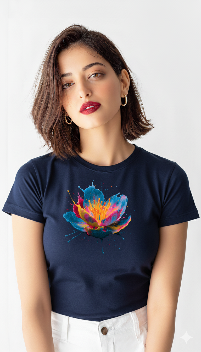 Neon Bloom – Cotton Round Neck T-Shirt