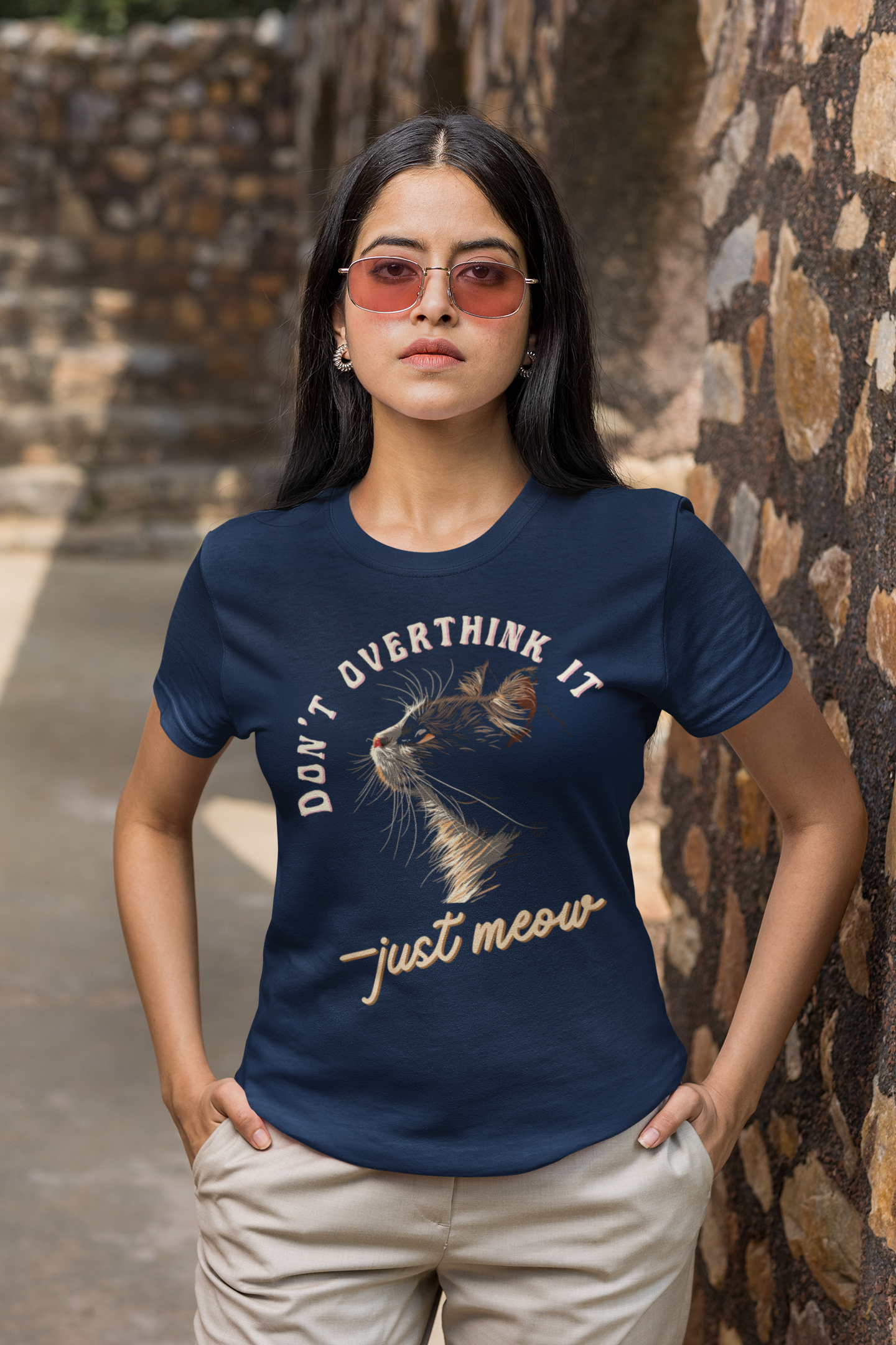 Don’t Overthink It—Just Meow |Cat Graphic Cotton T-Shirt