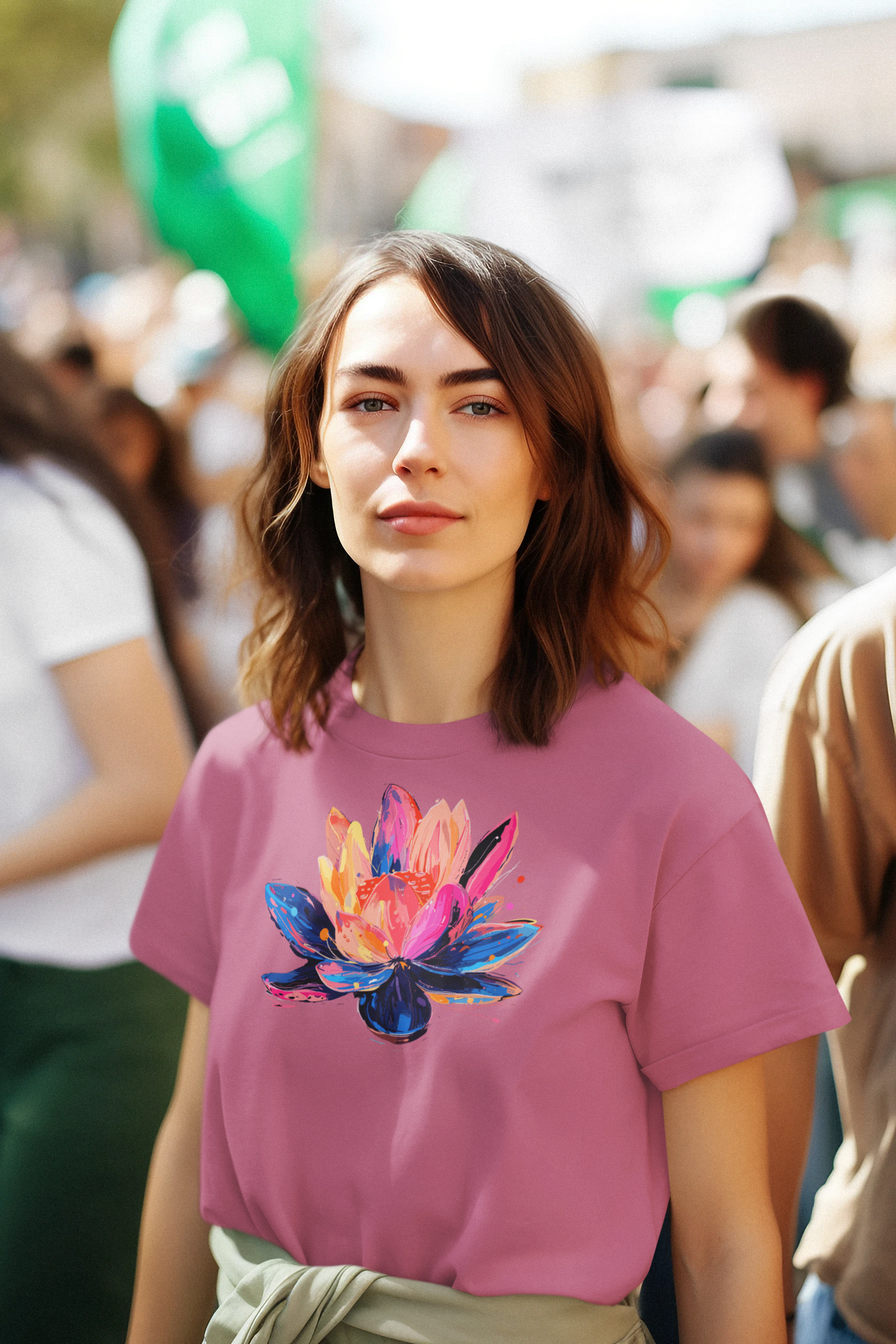 Vibrant Colorful Flower Design Women's Cotton  T-Shirt
