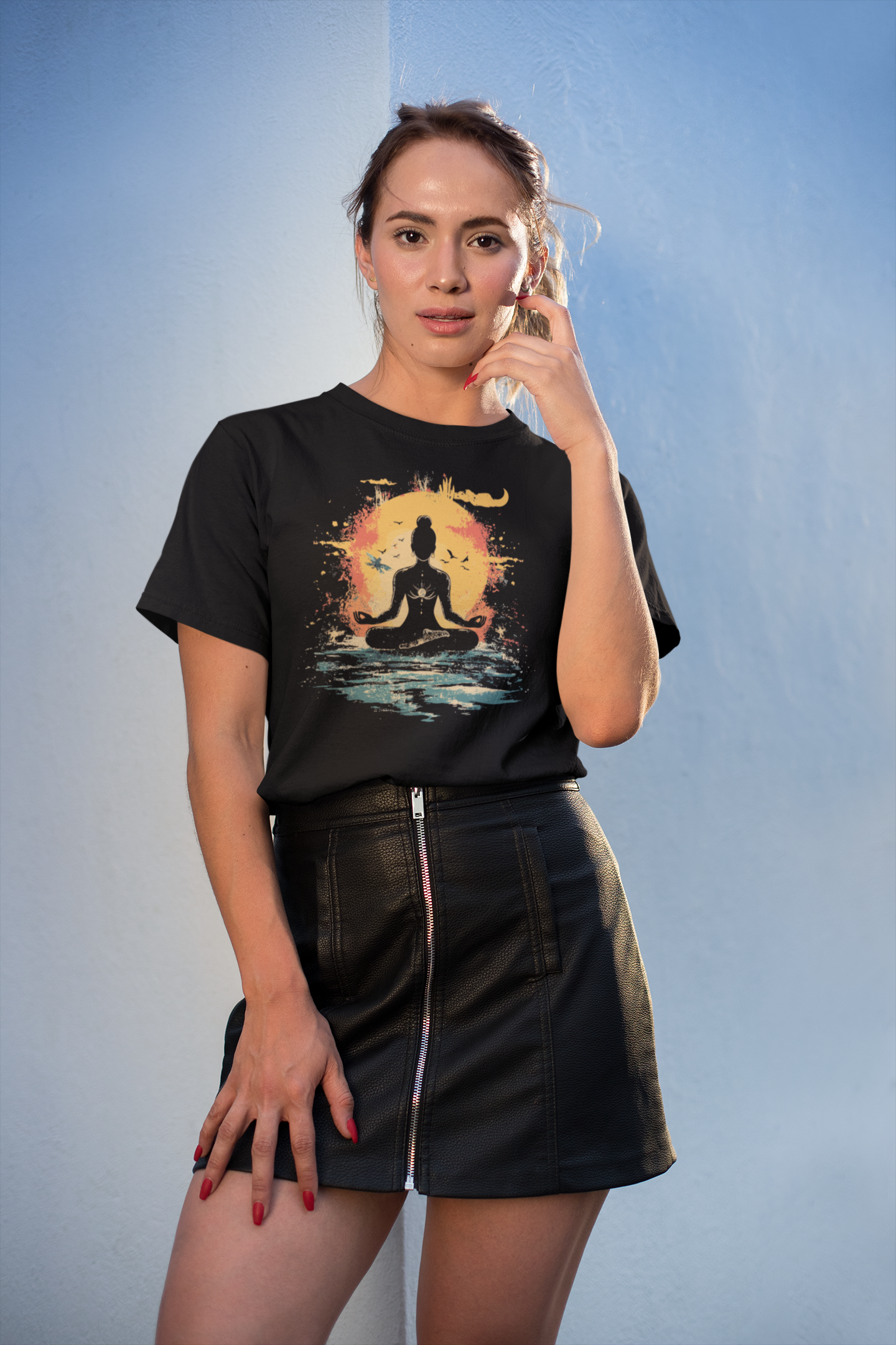Meditation Sunset Women's Cotton T-Shirt | Spiritual Yoga Graphic Tee