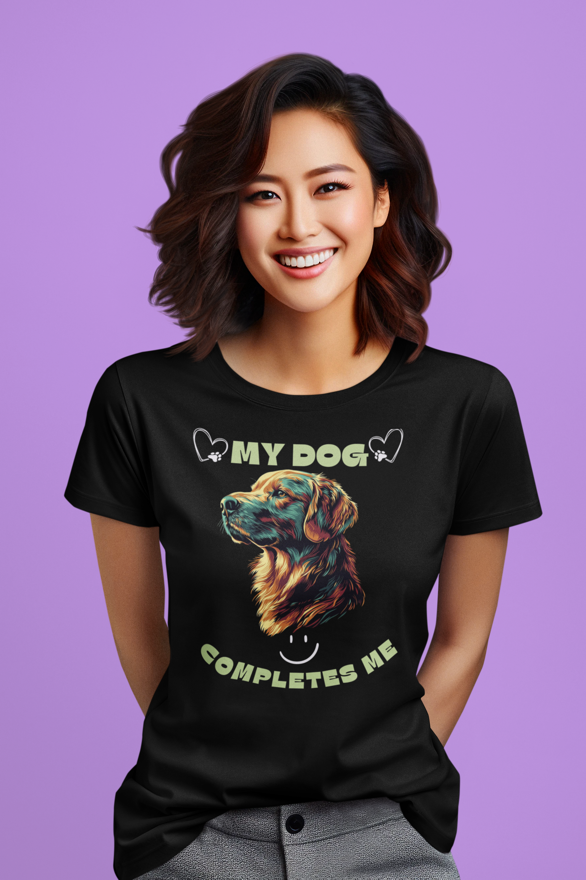 My Dog Completes Me | Women's  Cat Graphic Cotton T-Shirt