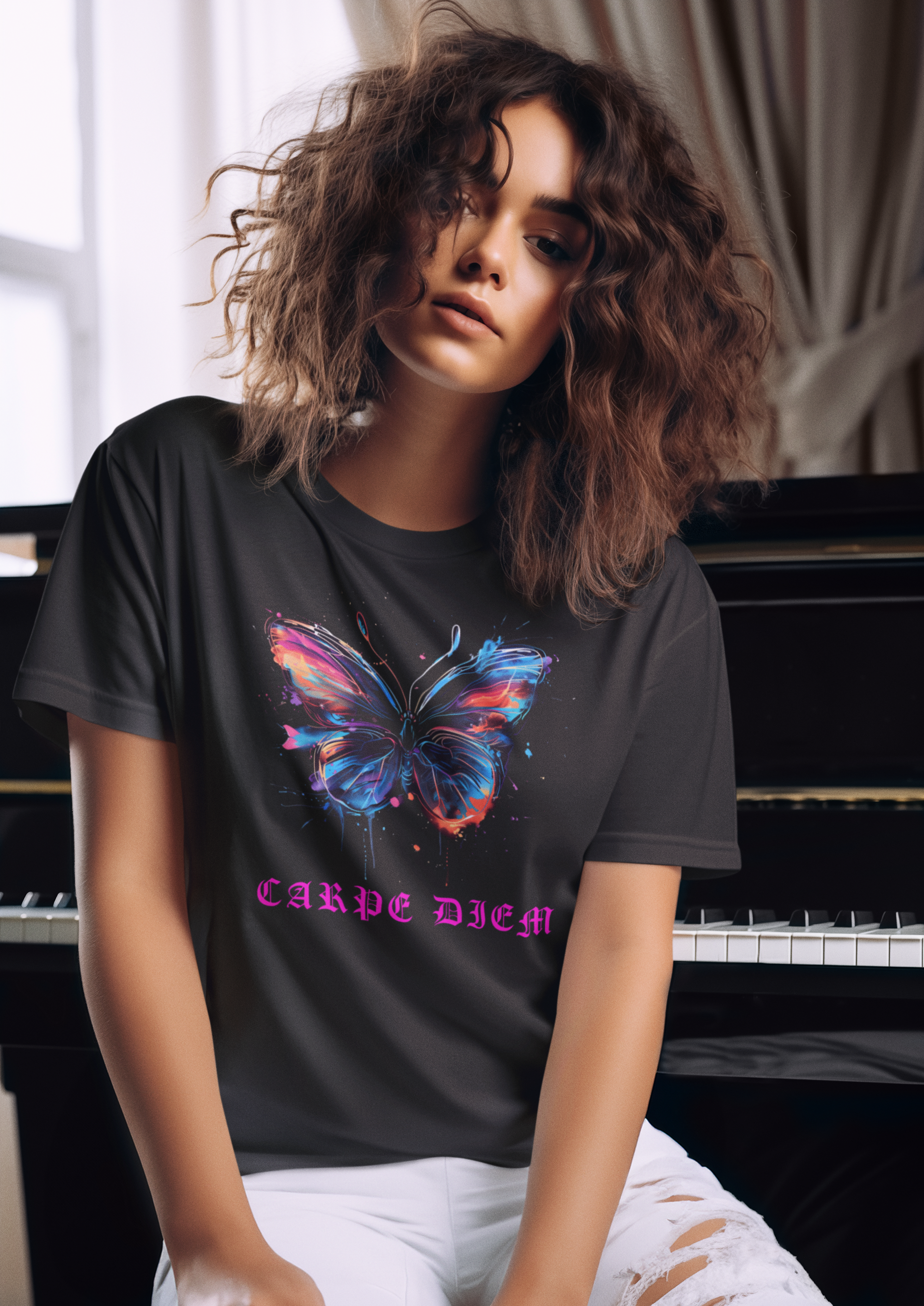 Butterfly Neon Design Premium Cotton Tshirt