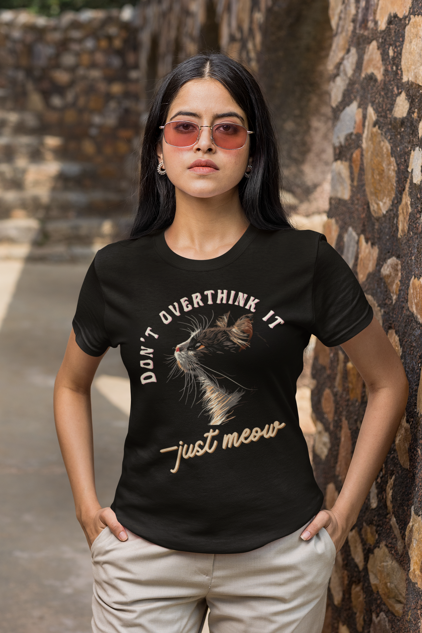 Don’t Overthink It—Just Meow |Cat Graphic Cotton T-Shirt