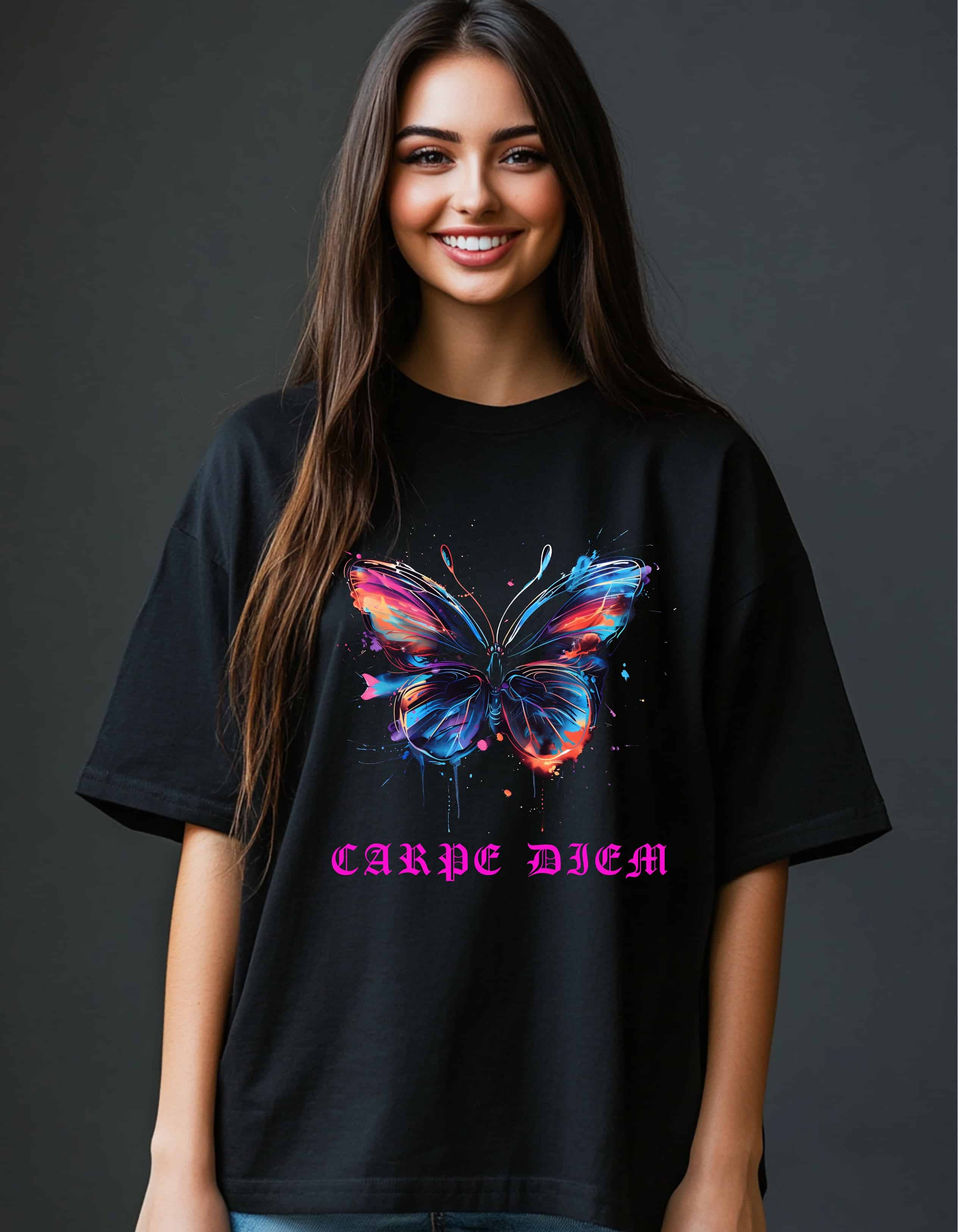 Butterfly Neon Design Premium Oversized Cotton Tshirt