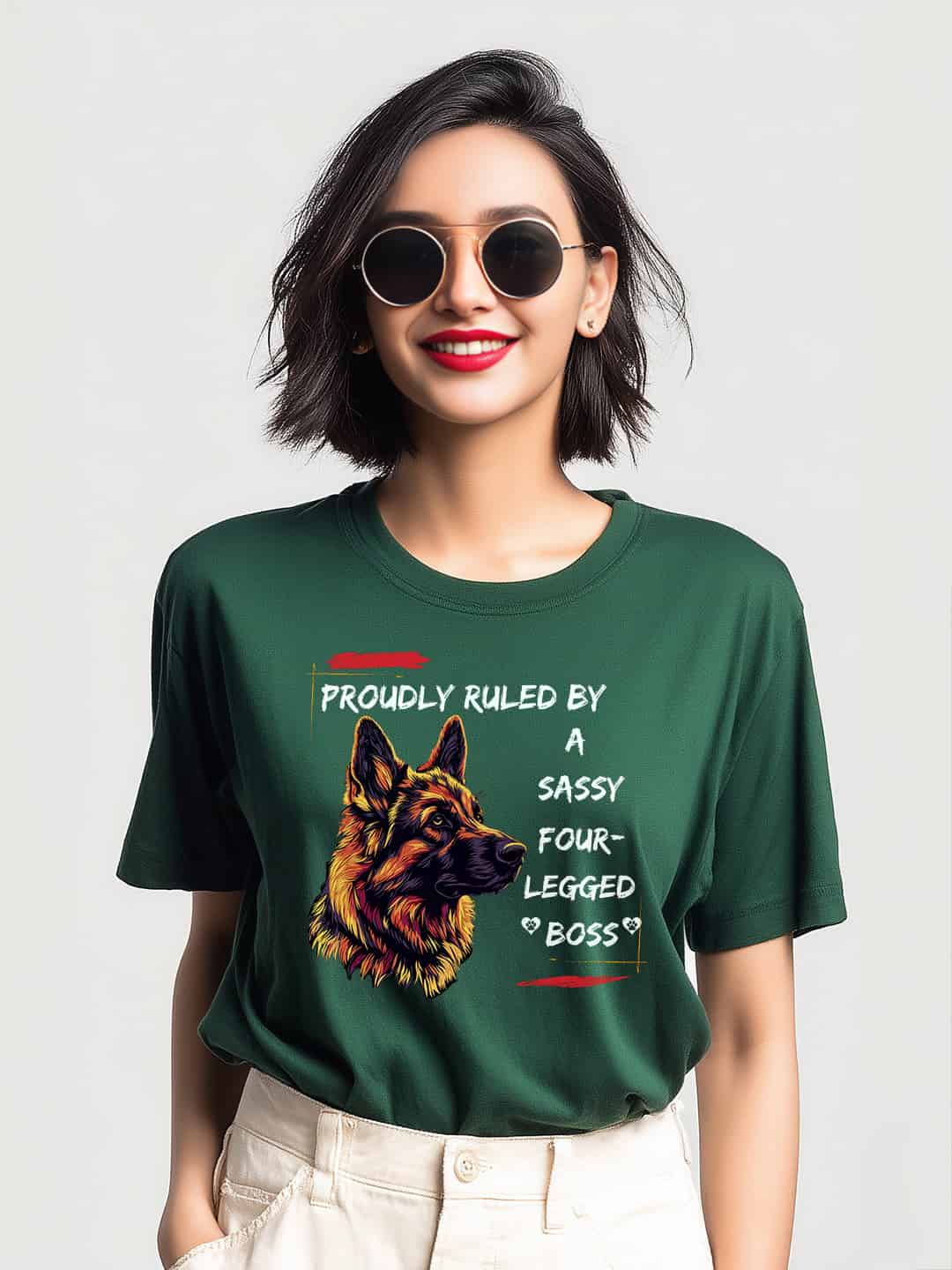 Proudly Ruled by a Sassy Four-Legged Boss Women's Oversized Cotton Tee