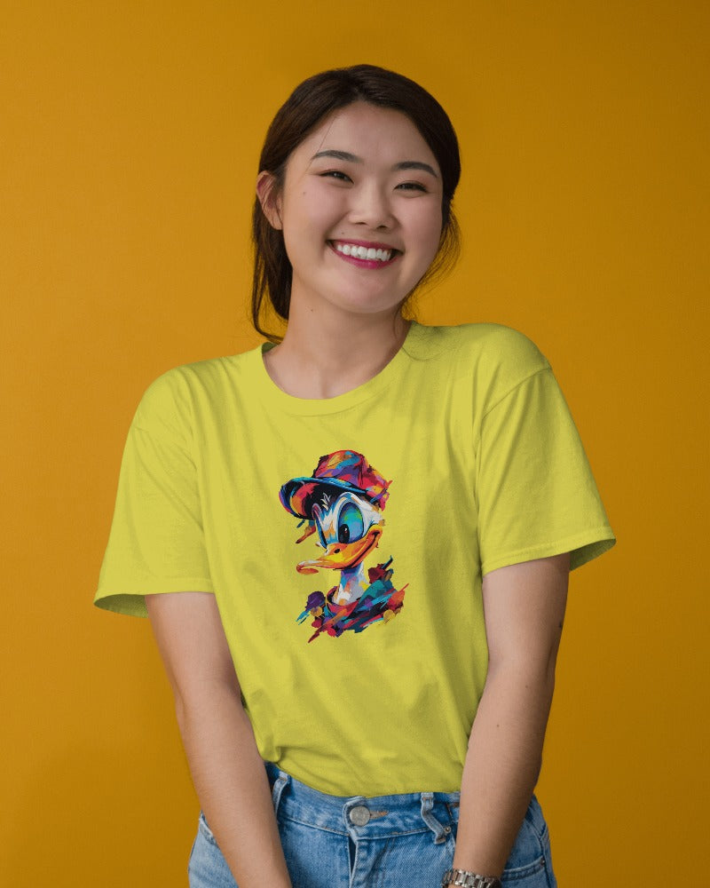 Colorful Donald Duck Holi special Cotton T-Shirt for Women