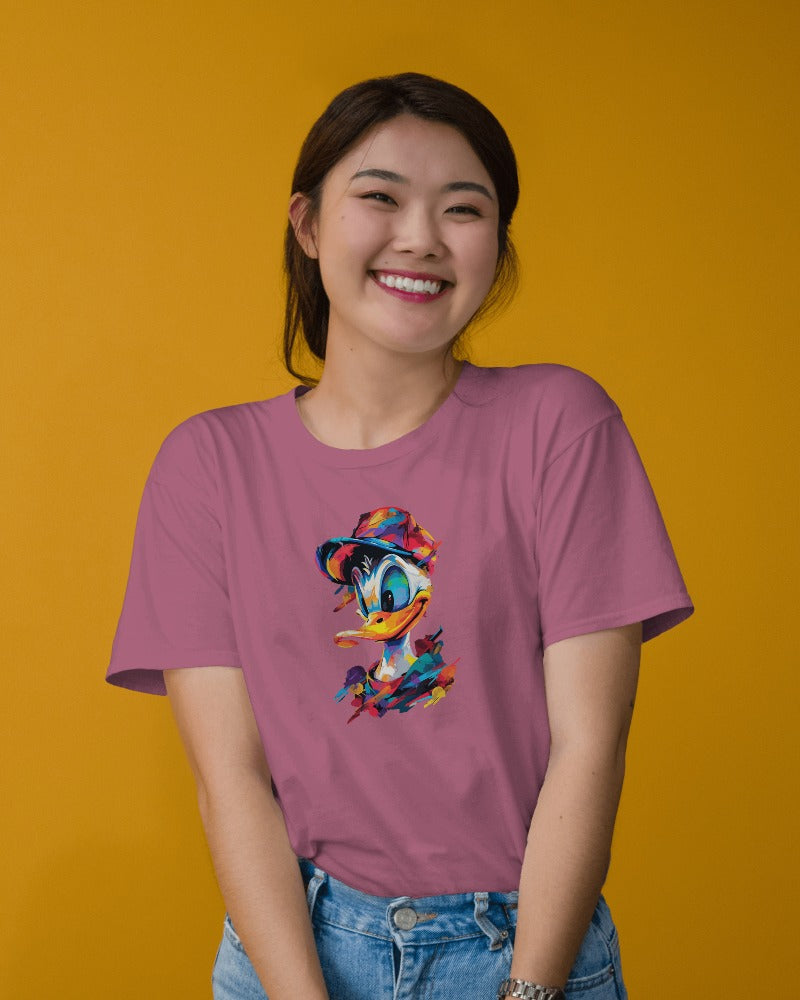 Colorful Donald Duck Holi special Cotton T-Shirt for Women