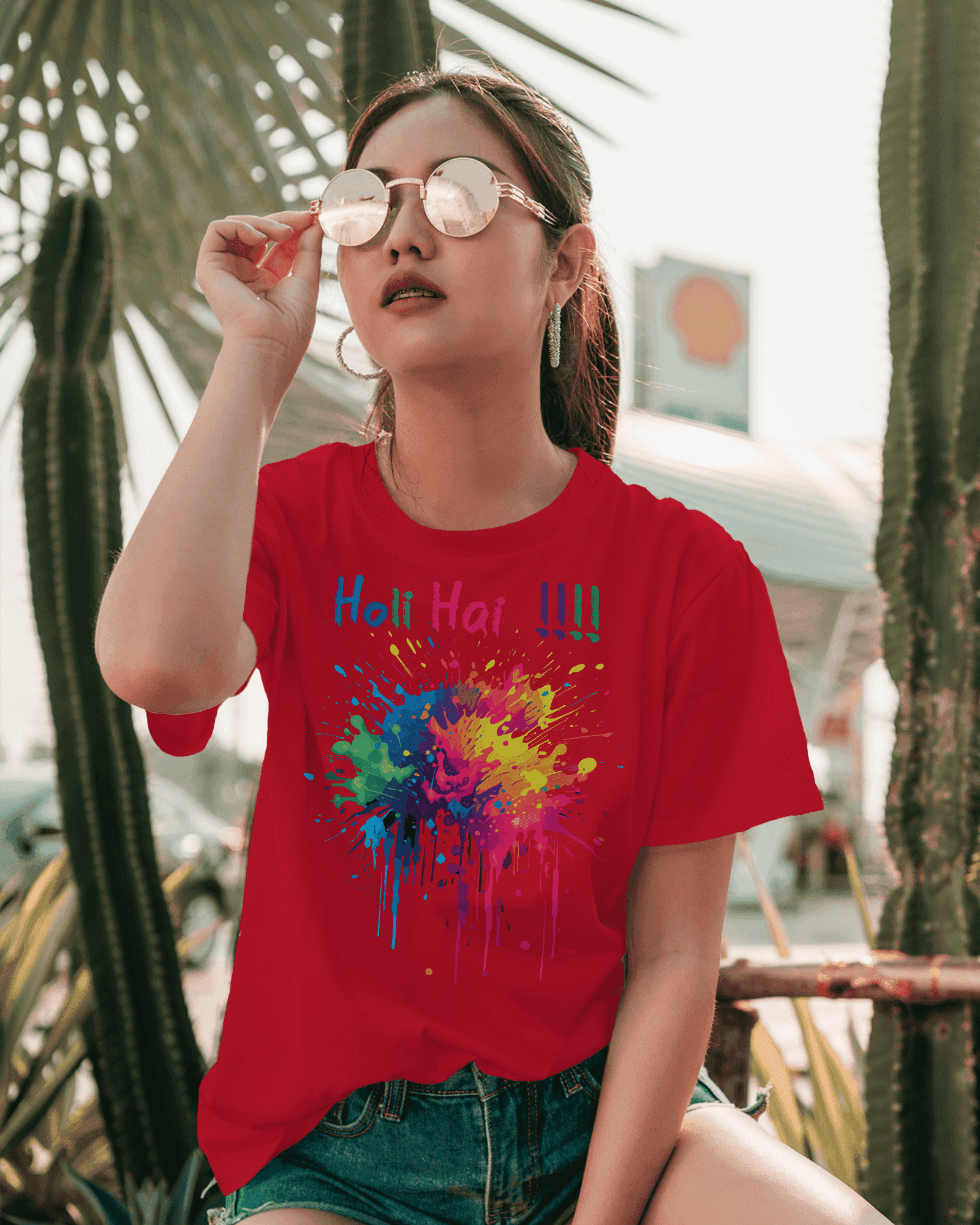 Celebrate holi with 'Holi Hai' Holi special Cotton T-Shirt for women