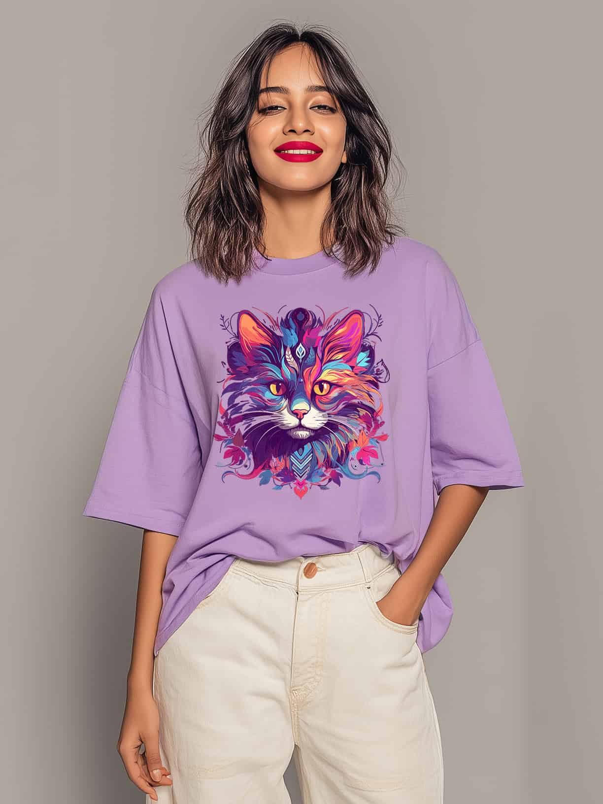 Oversized Cat Art Tee