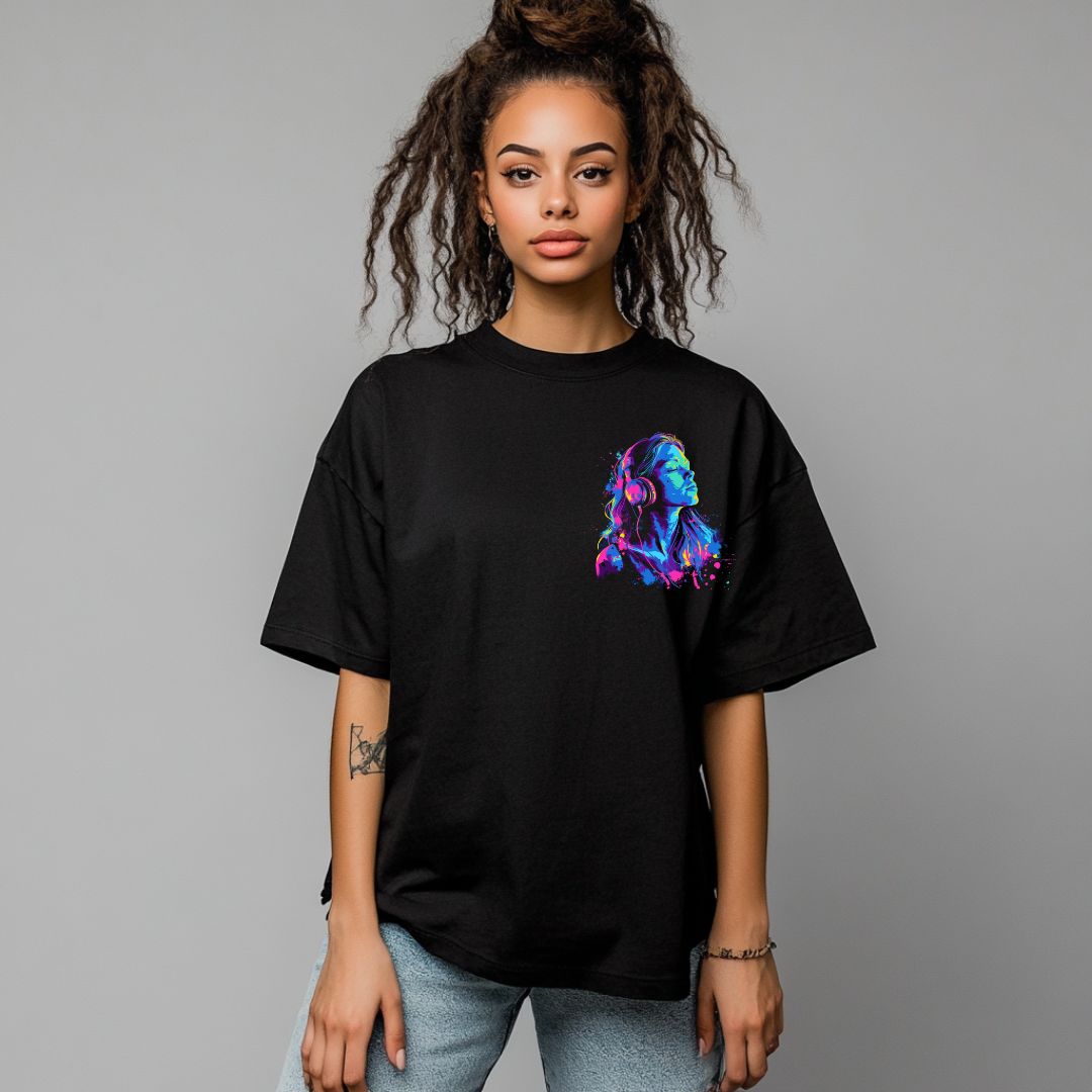 Hearing Beats Not Opinions Neon Graphic-Women's Oversized Cotton T-Shirt