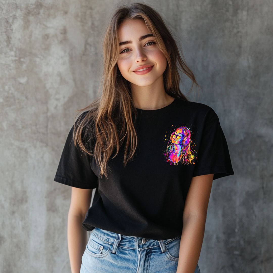 Lost in the Beat Artistic Design Women's Oversized Cotton T-Shirt