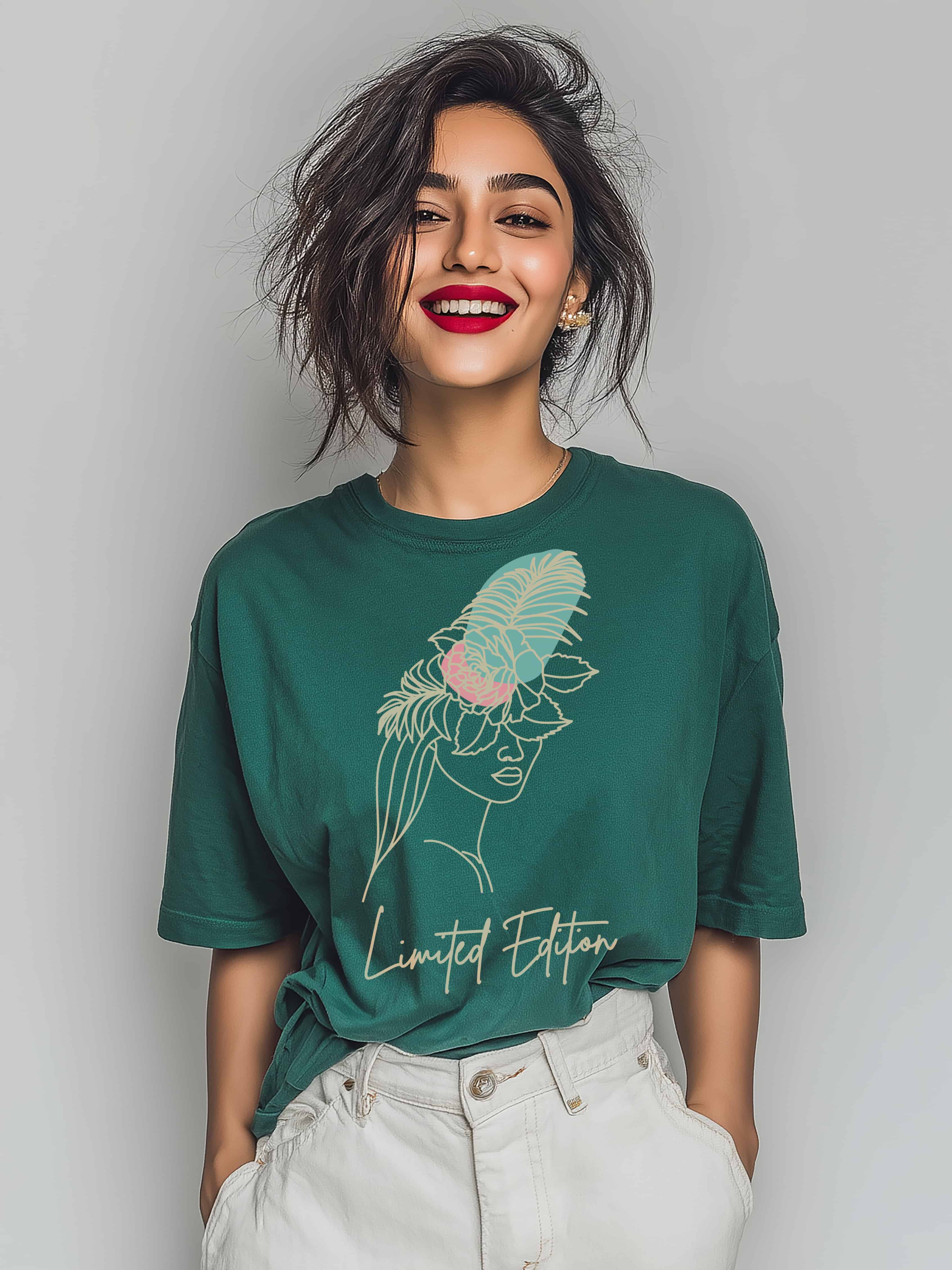 Floral Crown Line Art Design- Limited Edition Women's Cotton Oversized T-Shirt