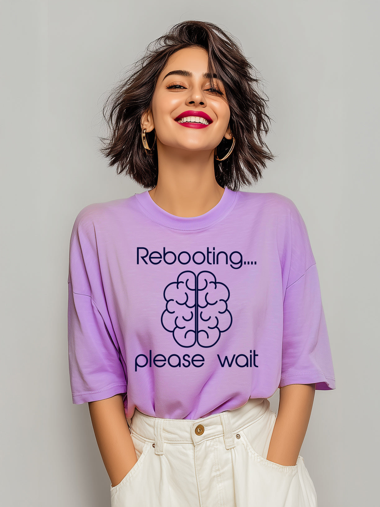 Women's Cotton Oversized Tee - Rebooting... Please Wait