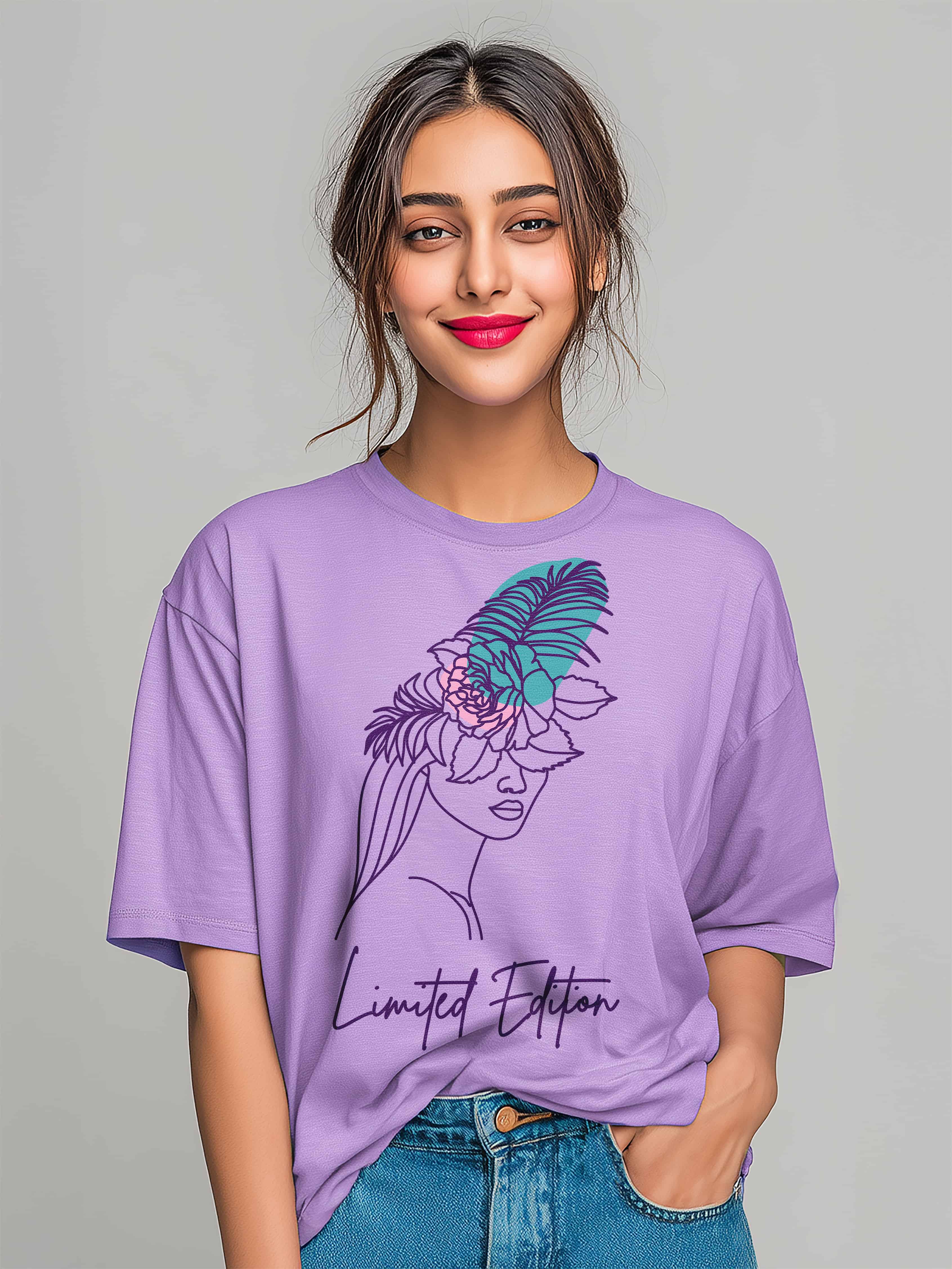 Floral Crown Line Art Design- Limited Edition Women's Cotton Oversized T-Shirt