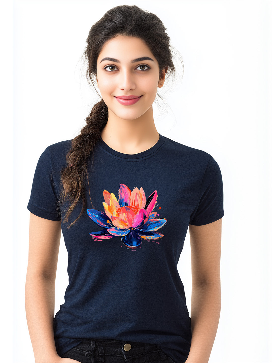 Vibrant Colorful Flower Design Women's Cotton  T-Shirt