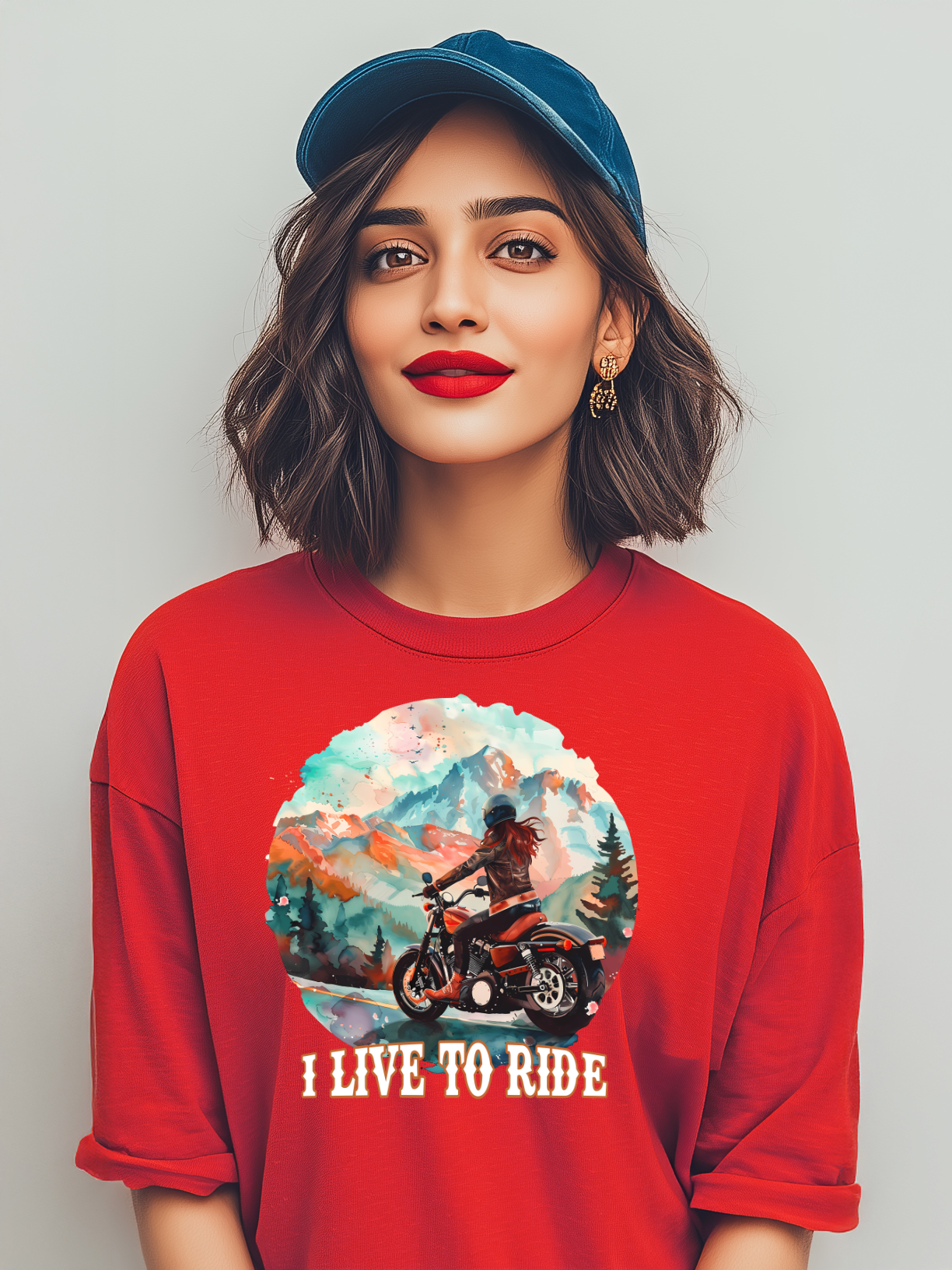 I Live to Ride Graphic Tee - Women's Oversized Cotton Shirt