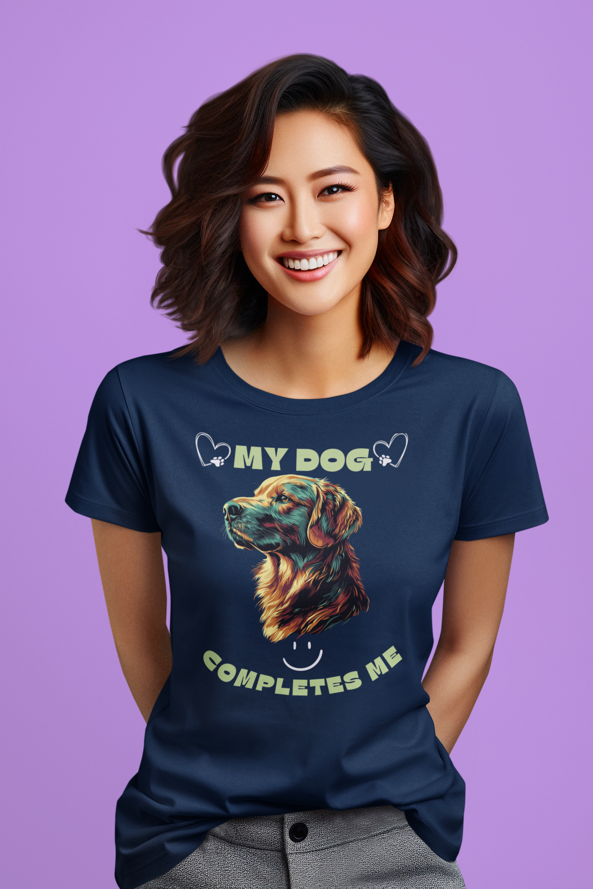 My Dog Completes Me | Women's  Cat Graphic Cotton T-Shirt
