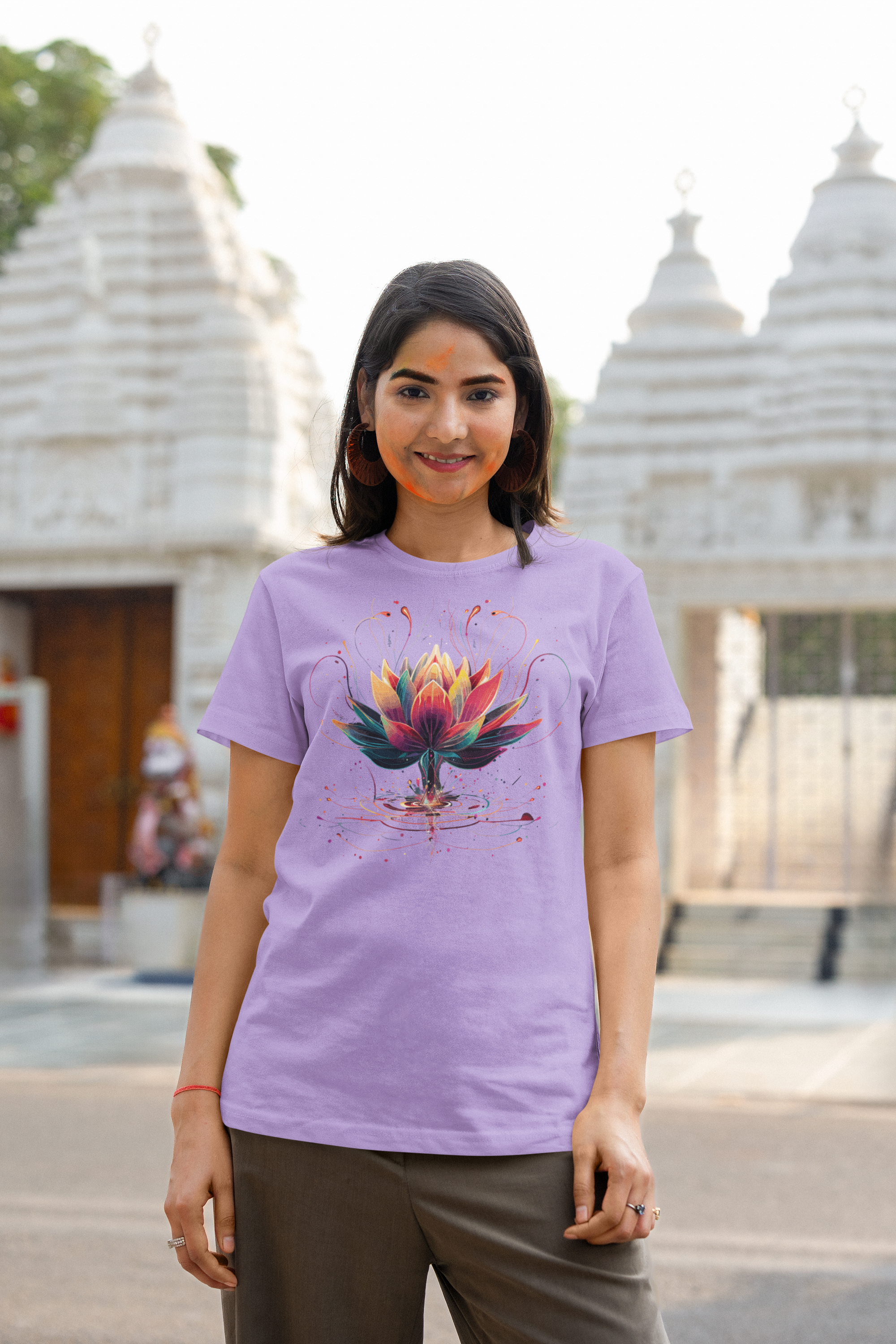 Blooming Lotus design Holi special t shirt for women