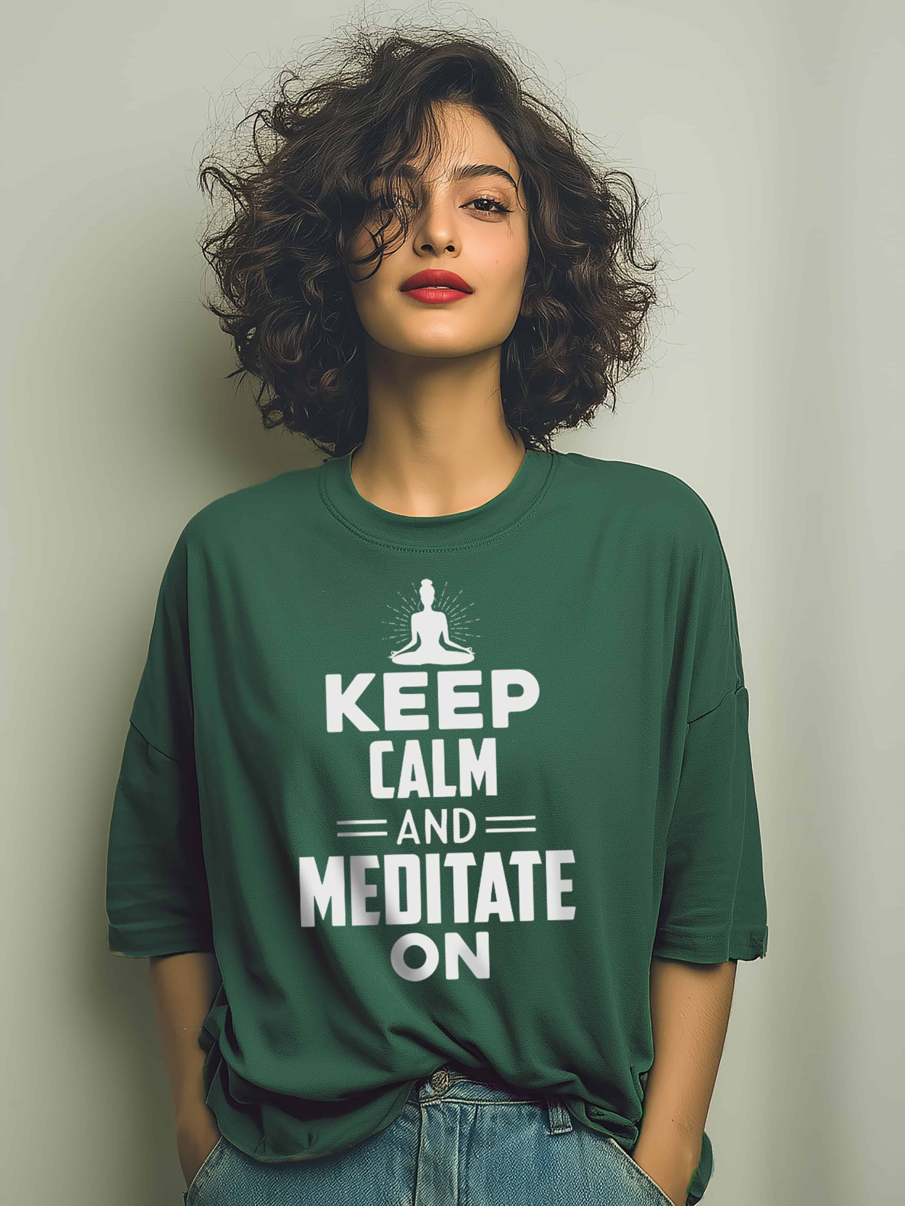 "Keep Calm and Meditate On" Women's Cotton Oversized T-Shirt