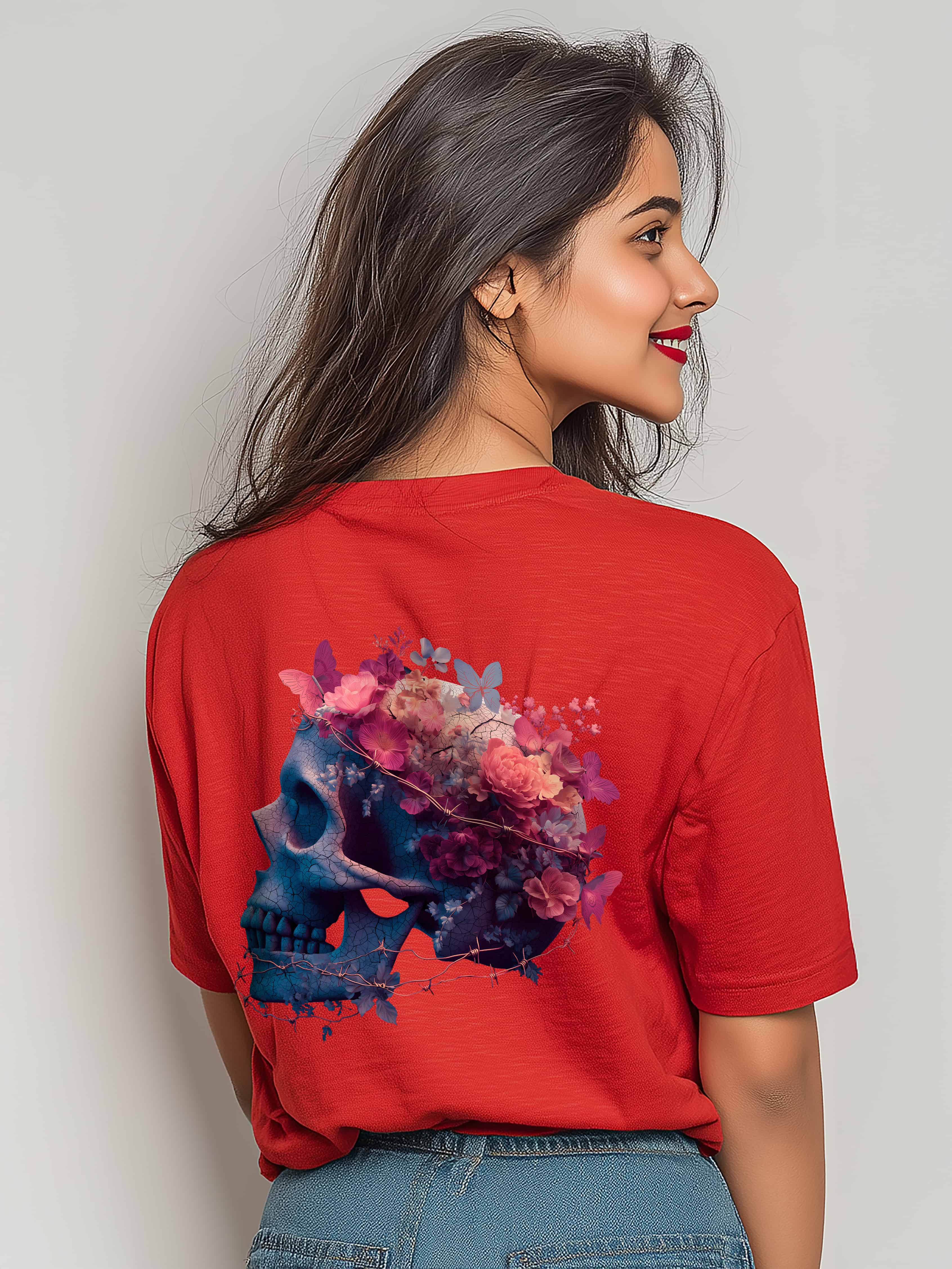 Blooming Skull Oversized Cotton T-Shirt