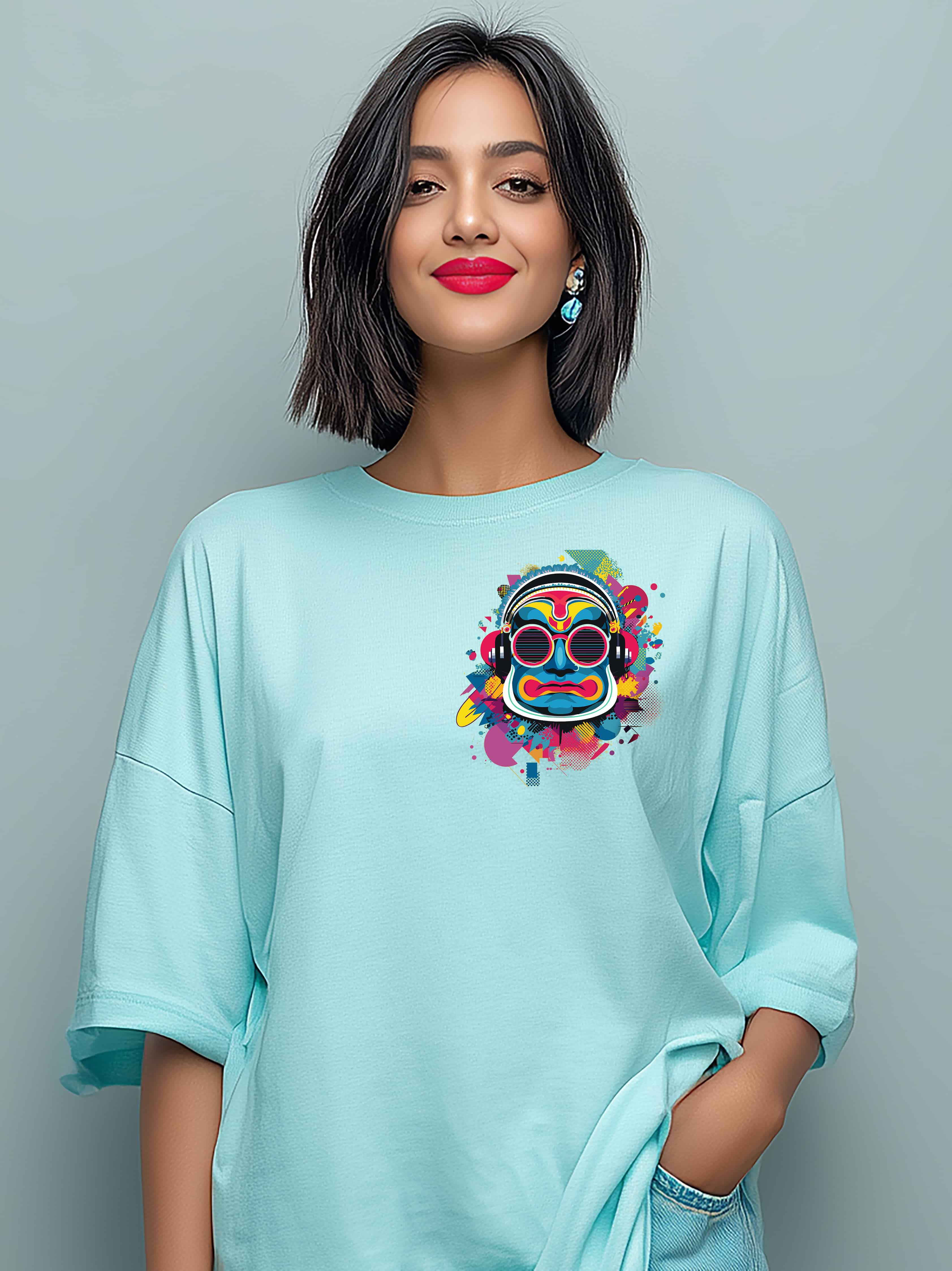 Retro Pop Tribal Oversized Cotton T-Shirt