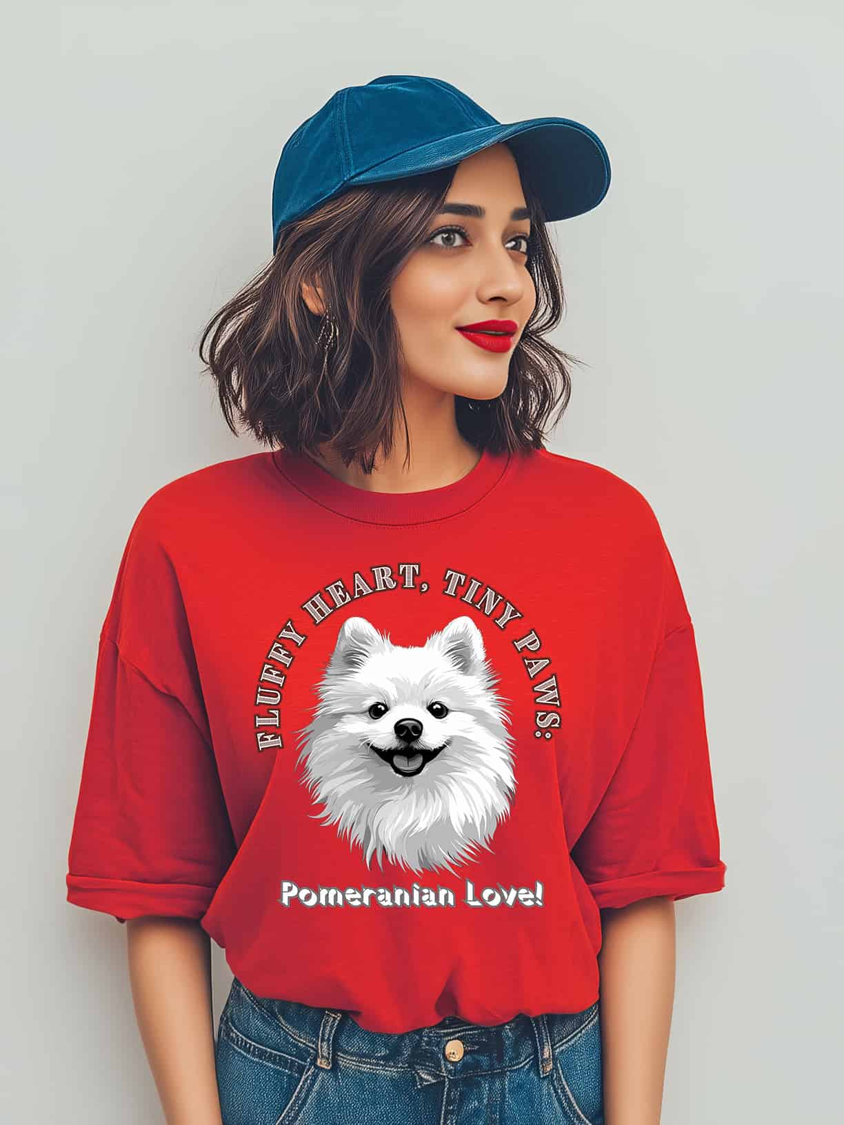 Fluffy Heart, Tiny Paws | Pomeranian Love Oversized Cotton Tee