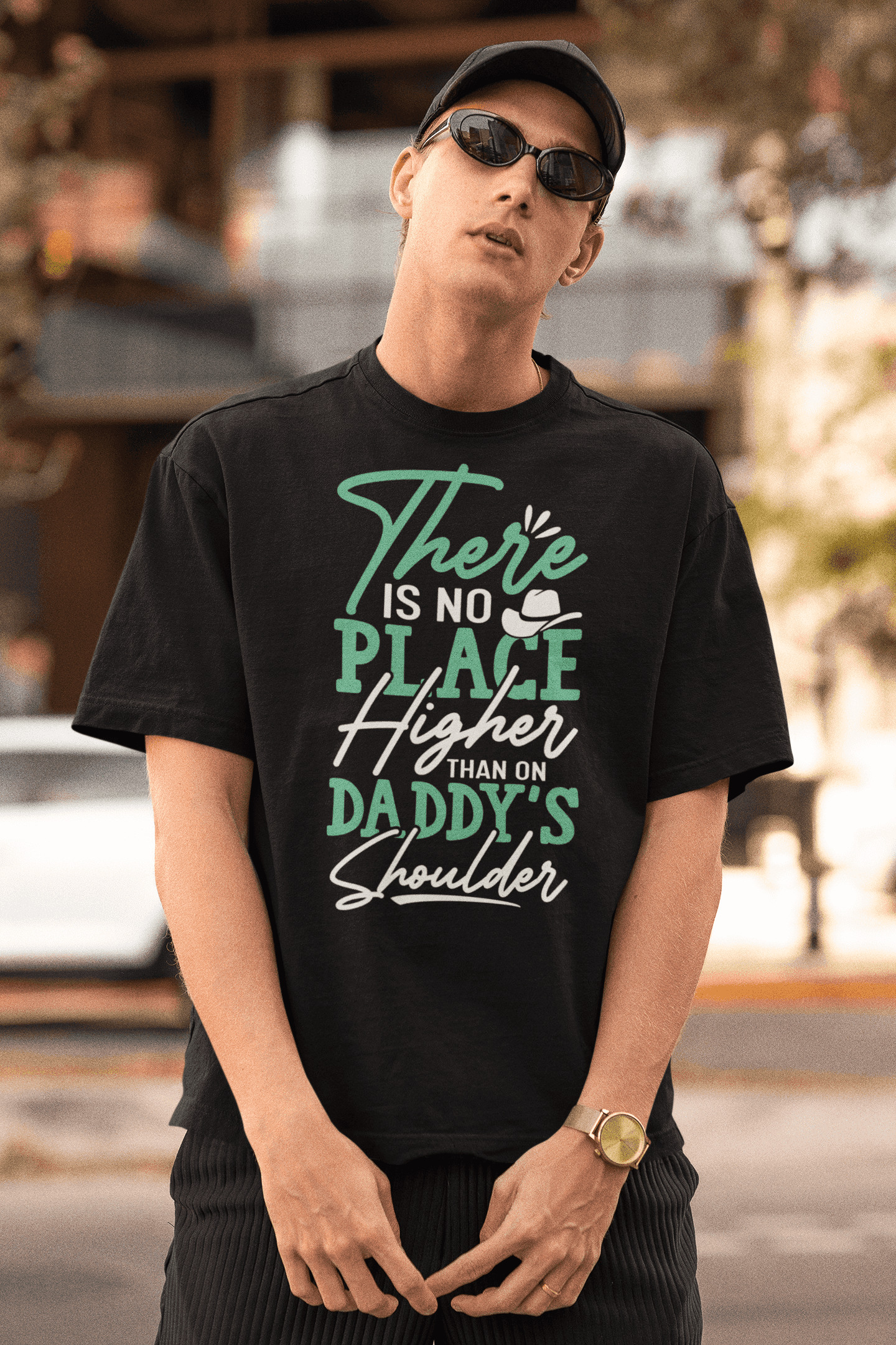 "There Is No Place Higher Than on Daddy's Shoulders"  Father's Day Special  Men's Cotton Oversized T-Shirt