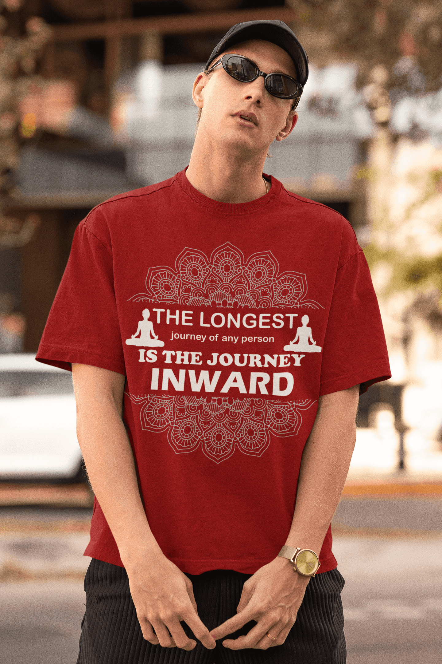 "The Longest Journey Is the Journey Inwards" Yoga Day  Oversized Men's T-Shirt"