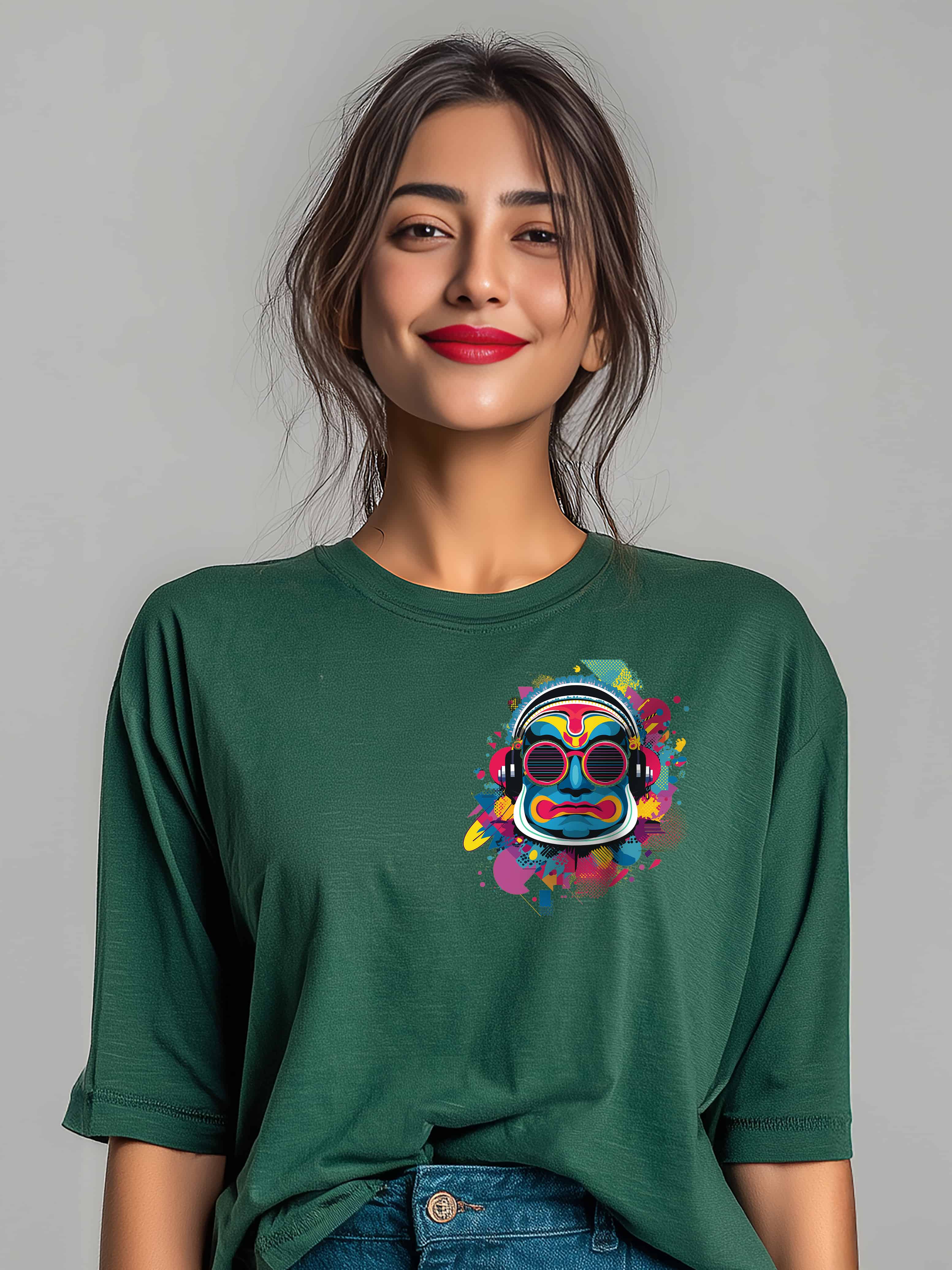 Retro Pop Tribal Oversized Cotton T-Shirt