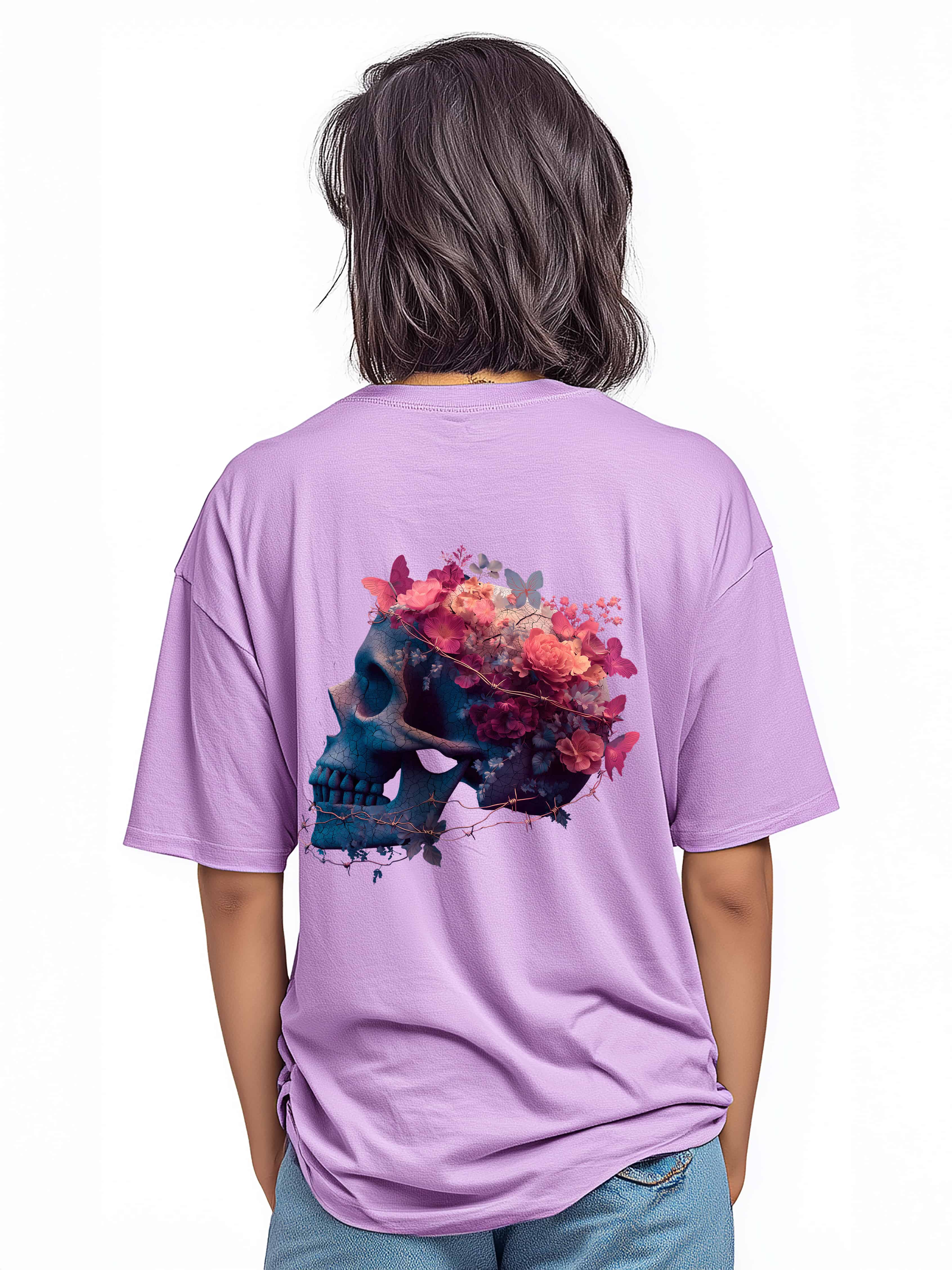 Blooming Skull Oversized Cotton T-Shirt