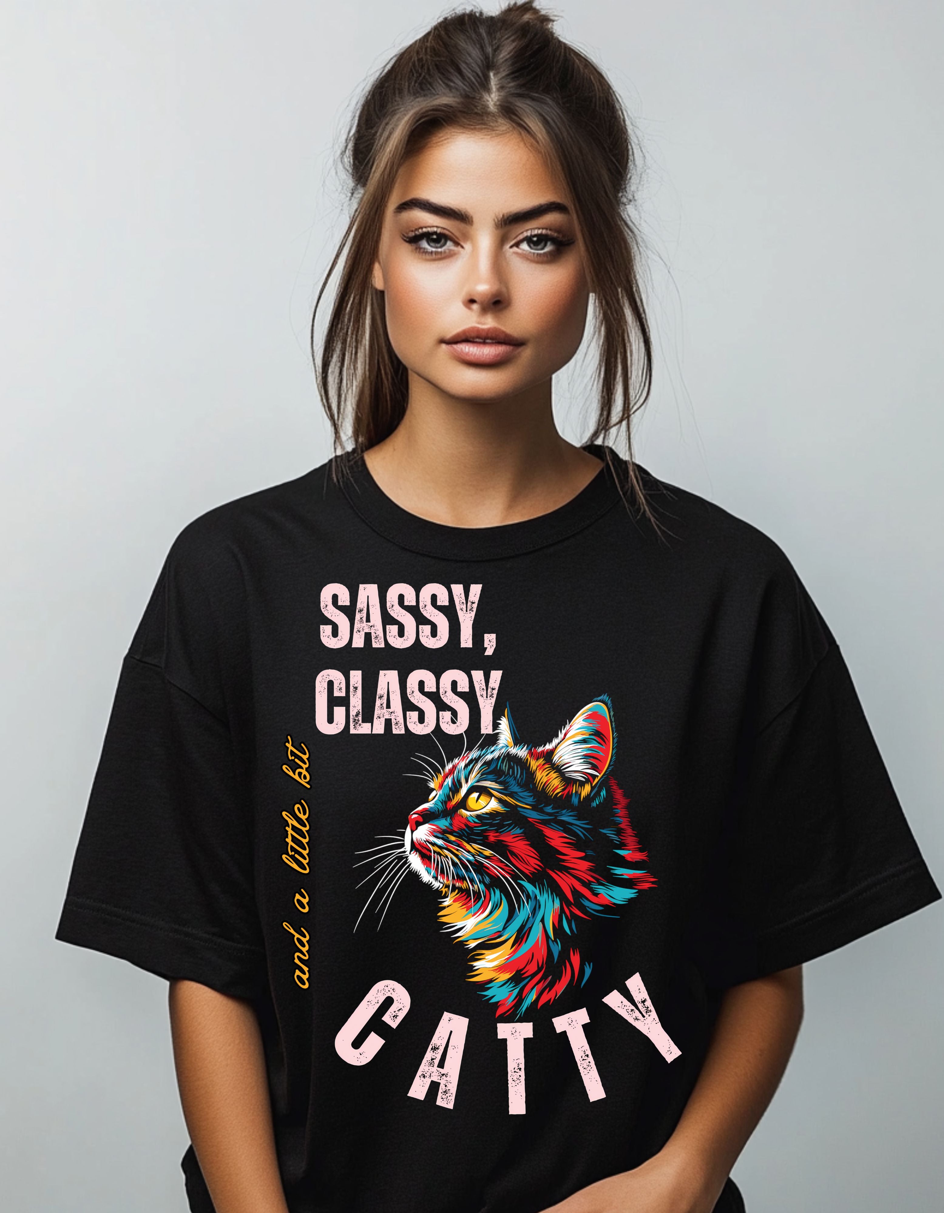 Sassy, Classy & a Little Bit Catty | Oversized Graphic Cotton T-Shirt