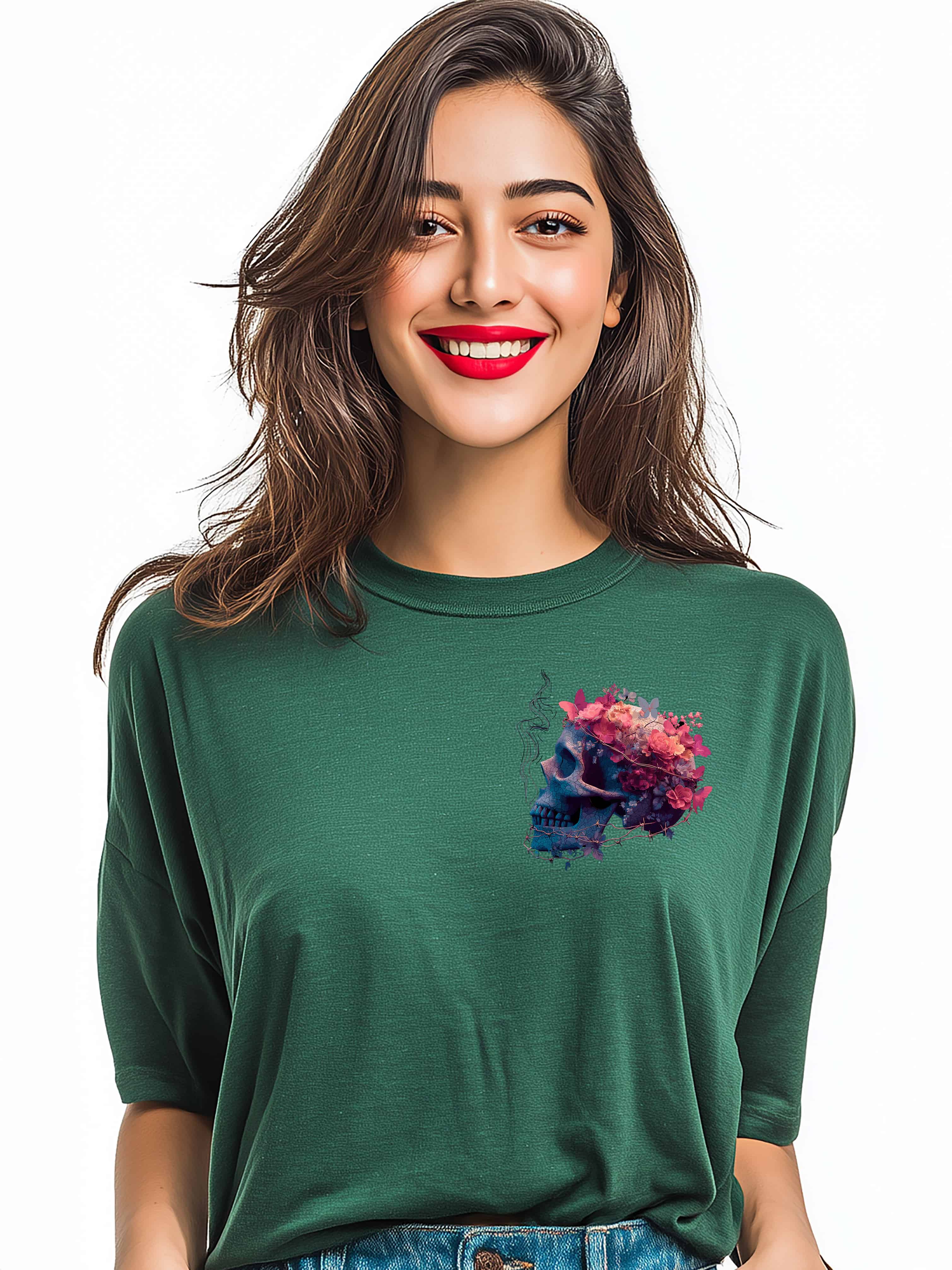 Blooming Skull Oversized Cotton T-Shirt